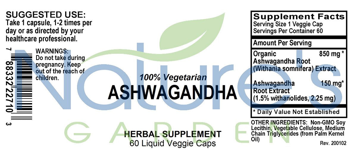 Ashwagandha - 60 Count Liquid Veg Caps