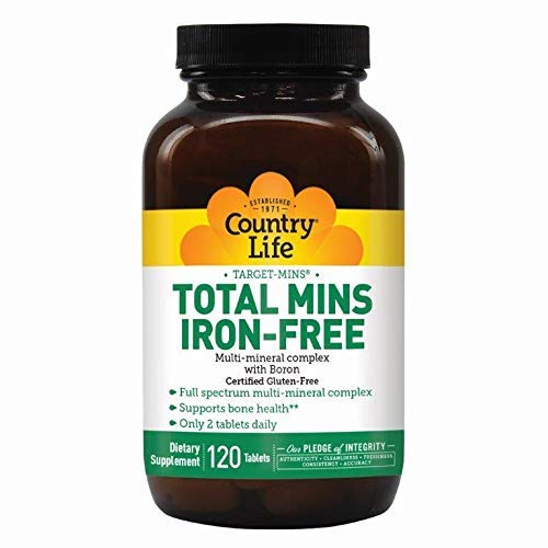 Country Life - Target Mins Total Mins Iron-Free - Multi-Mineral Complex with Boron and Vitamin D - 120 Vegan Capsules