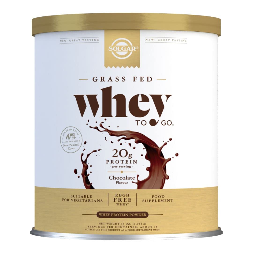 Solgar Whey to Go Protein Powder Chocolate Cocoa Bean Flavor, 41 oz - Whey Protein Isolate and Concentrate - Mixes Easily for Smooth Taste - Gluten Free - 20g Protein per Serving
