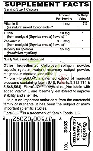 Zen Supplements - Lutein Plus 20 Mg W/Bilberry and Zeaxanthin - Supports Eye Health & Visual Acuity 60-Caps