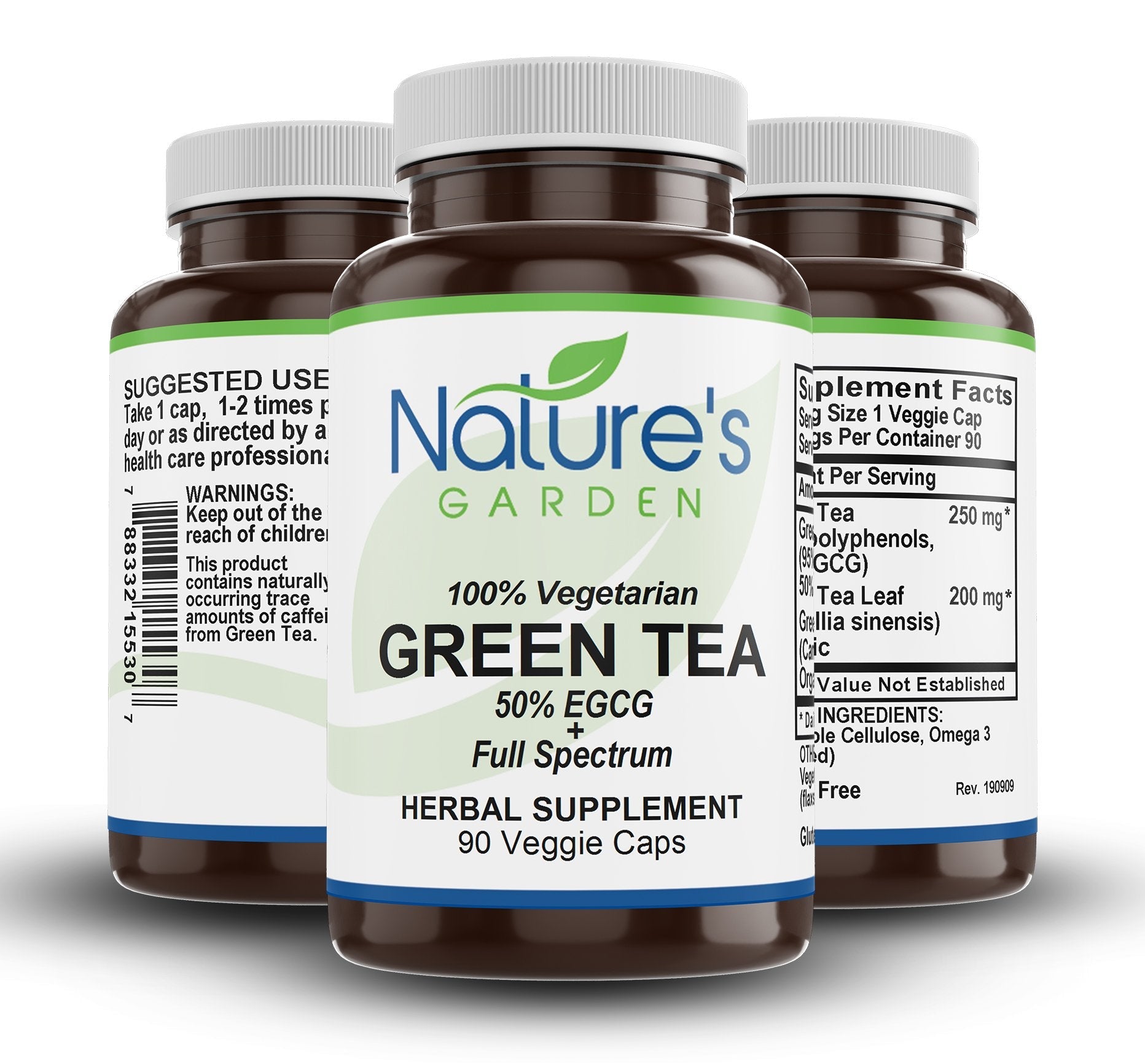 Green Tea - 90 Veggie Caps with 450mg Organic Full Spectrum and Pure Green Tea Extract