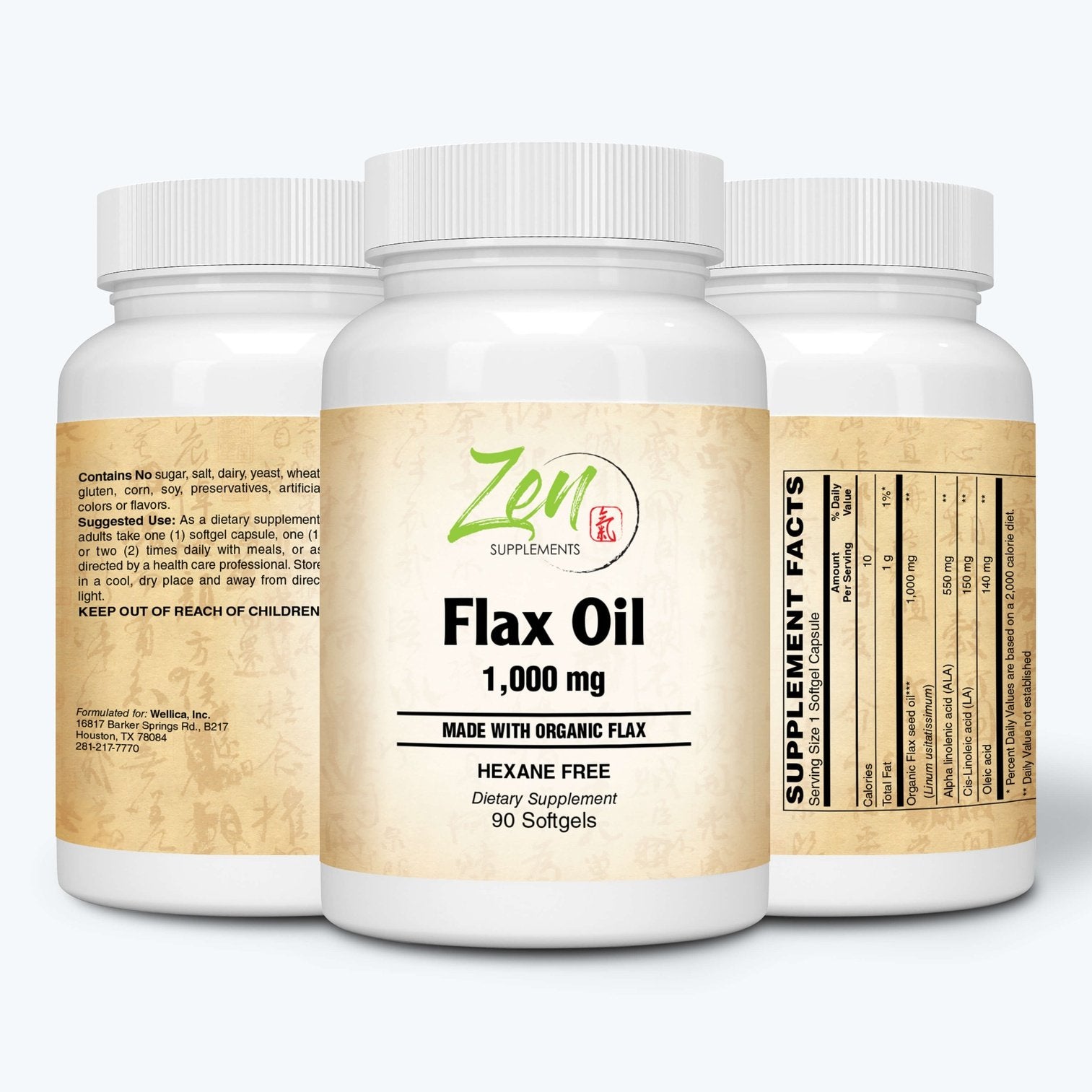 Zen Supplements - Flax Oils 1000 mg Organic Flax, Hexane Free  90 Softgels