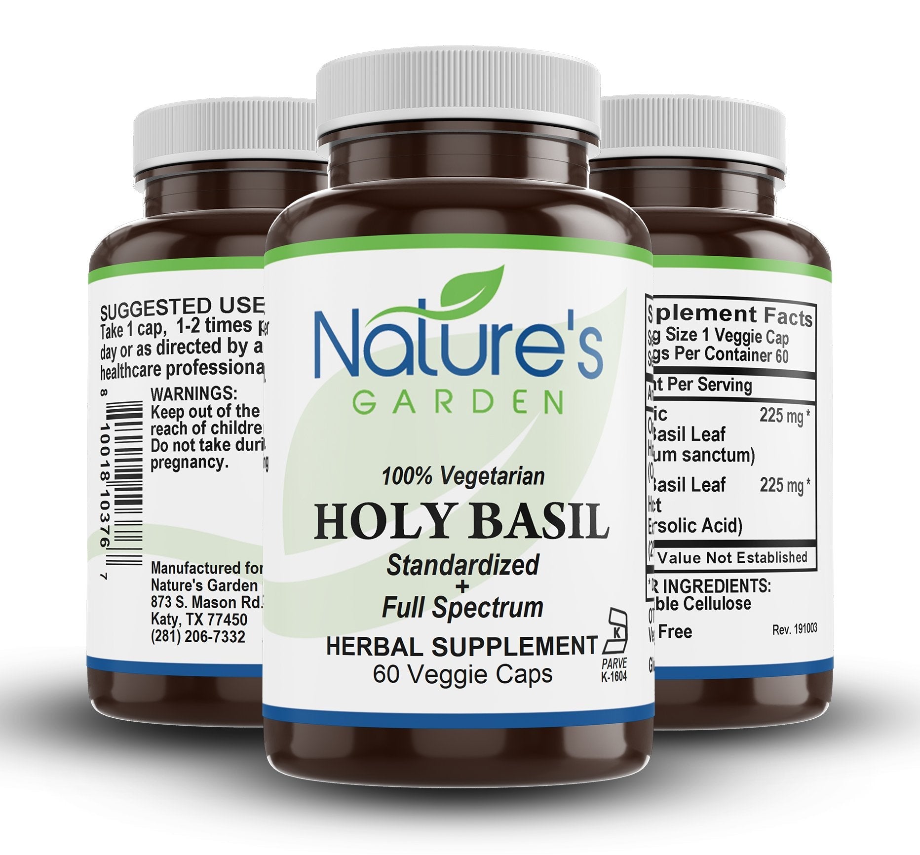 Holy Basil - 60 Veggie Caps with 450mg Organic Holy Basil Tulsi & Holy Basil Extract from India