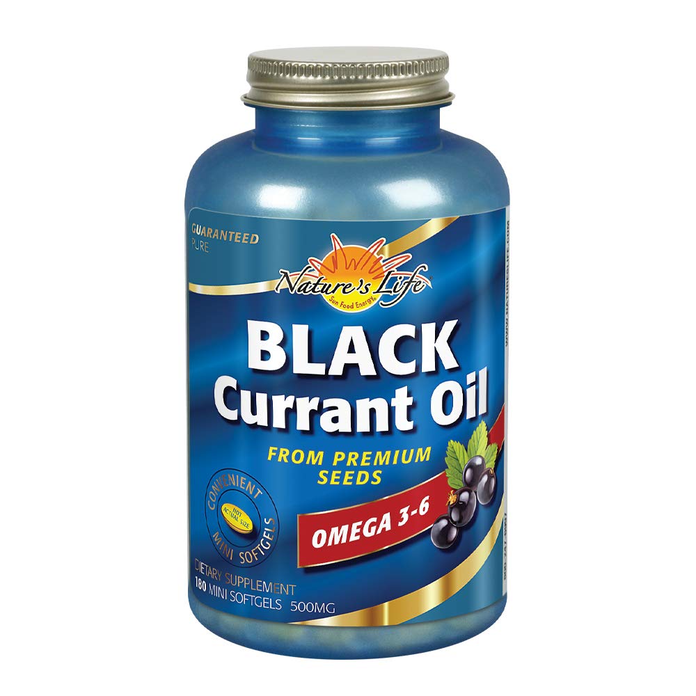 Nature's Life Black Currant Oil Minis 500mg | With Omega 3-6 for Skin, Hair, Heart and Joint Health | 180ct, 180 Serv.
