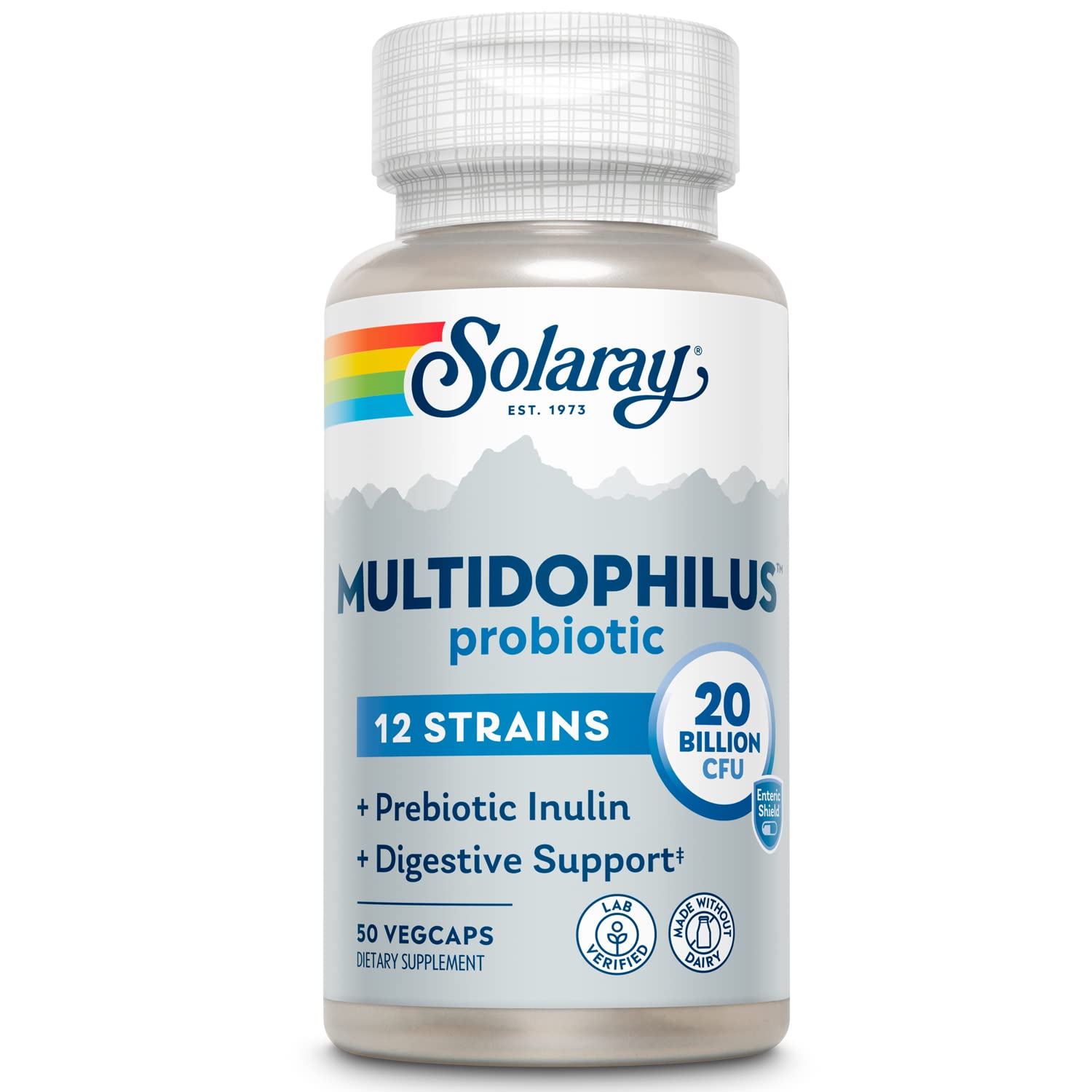Solaray Multidophilus 12 Strain Probiotic | 20 Billion CFU | Healthy Gut Support | 25 Servings | 50 Enteric VegCaps