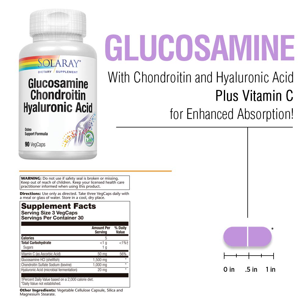 Solaray Glucosamine Chondroitin and Hyaluronic Acid, 1500mg/1000mg/20mg, 90 Capsules
