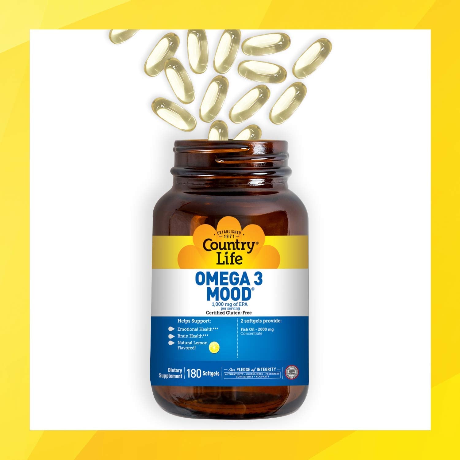 Country Life Omega 3 Mood - with EPA and Fish Oil Concentrate - 180 Softgels
