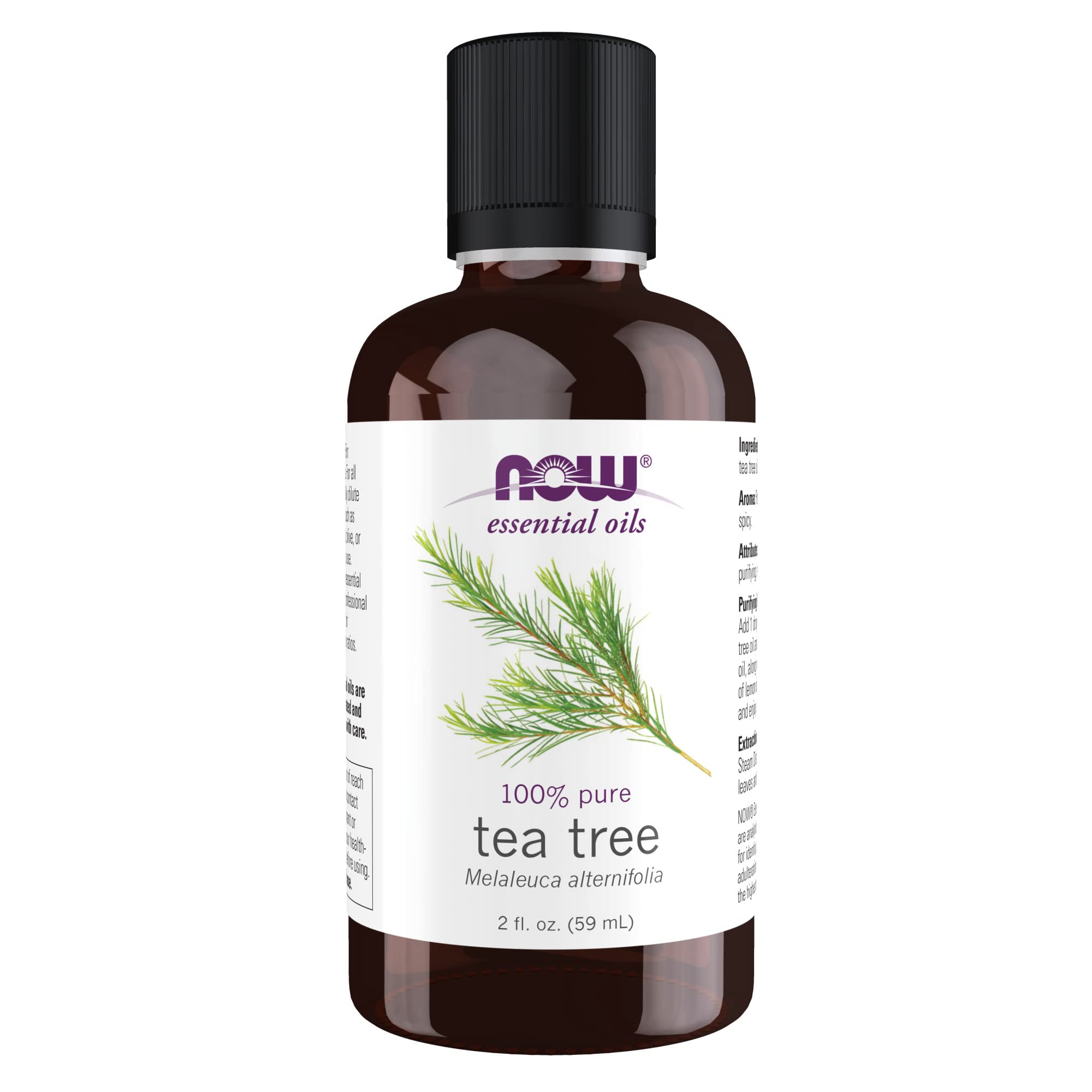 NOW Essential Oils, Tea Tree Oil, Cleansing Aromatherapy Scent, Steam Distilled, 100% Pure, Vegan, Child Resistant Cap, 2-Ounce