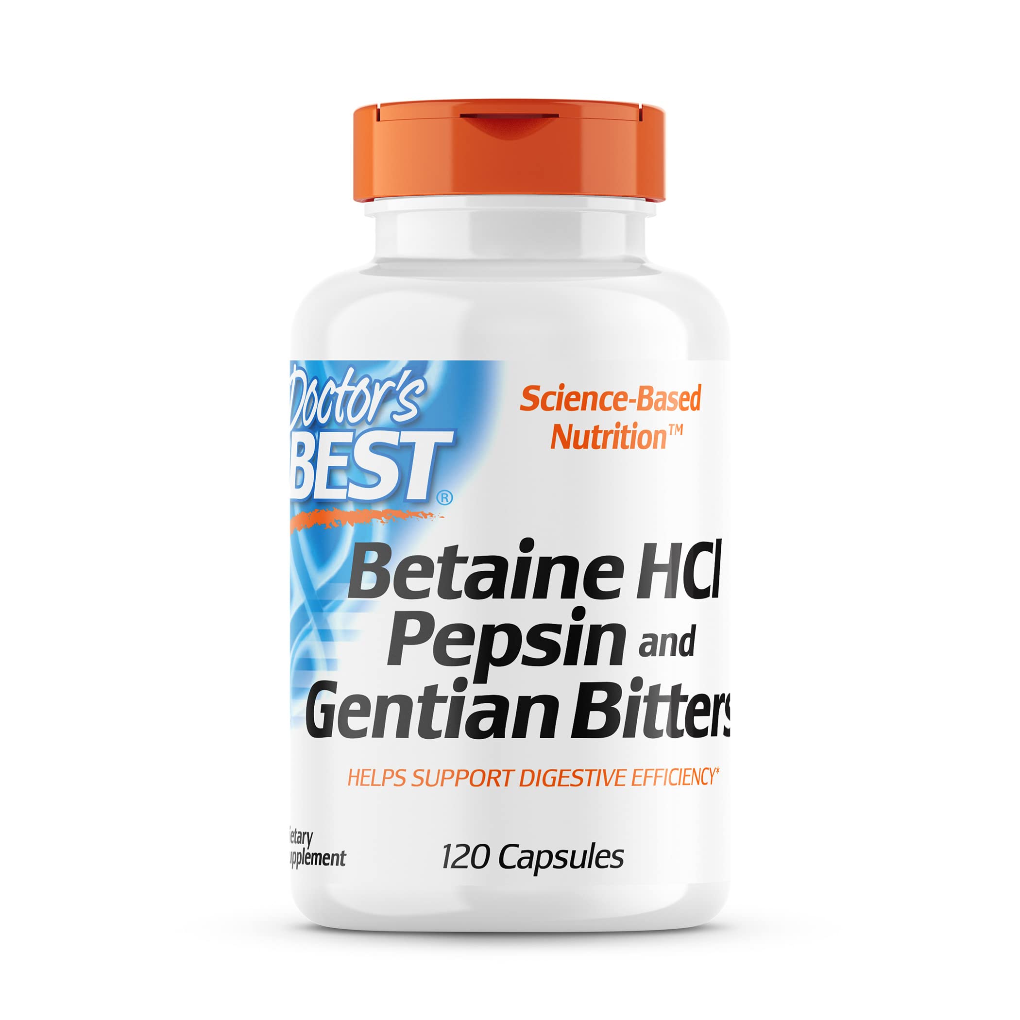 Doctor's Best Betaine HCI Pepsin & Gentian Bitters, Digestive Enzymes for Protein Breakdown & Absorption, Non-GMO, Gluten Free, 120 Caps, Original Version (DRB-00163)