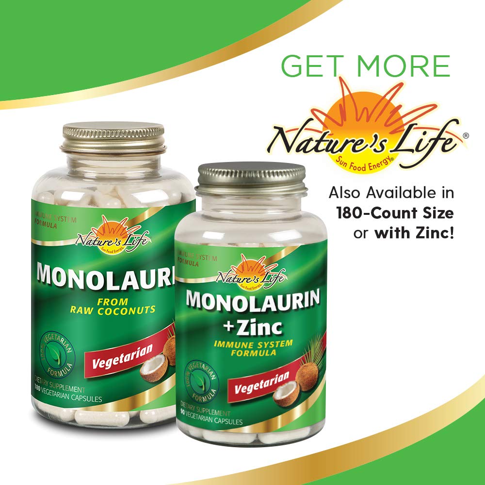 Nature's Life Monolaurin Capsules, 990 mg | Vegetarian | Support for Healthy Immune Function & Digestion | Optimal Wellness Benefits | 180 ct