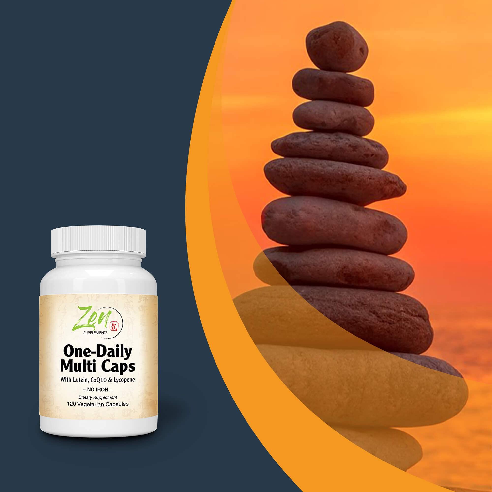 Zen Supplements -One Daily Multi-Vitamin Caps with Lutein, Lycopene and CoQ10 (Iron Free) 120-Vegcaps - Hi-potency multivitamin with Lutein, Lycopene and CoQ10 that Support Macular and Visual Function
