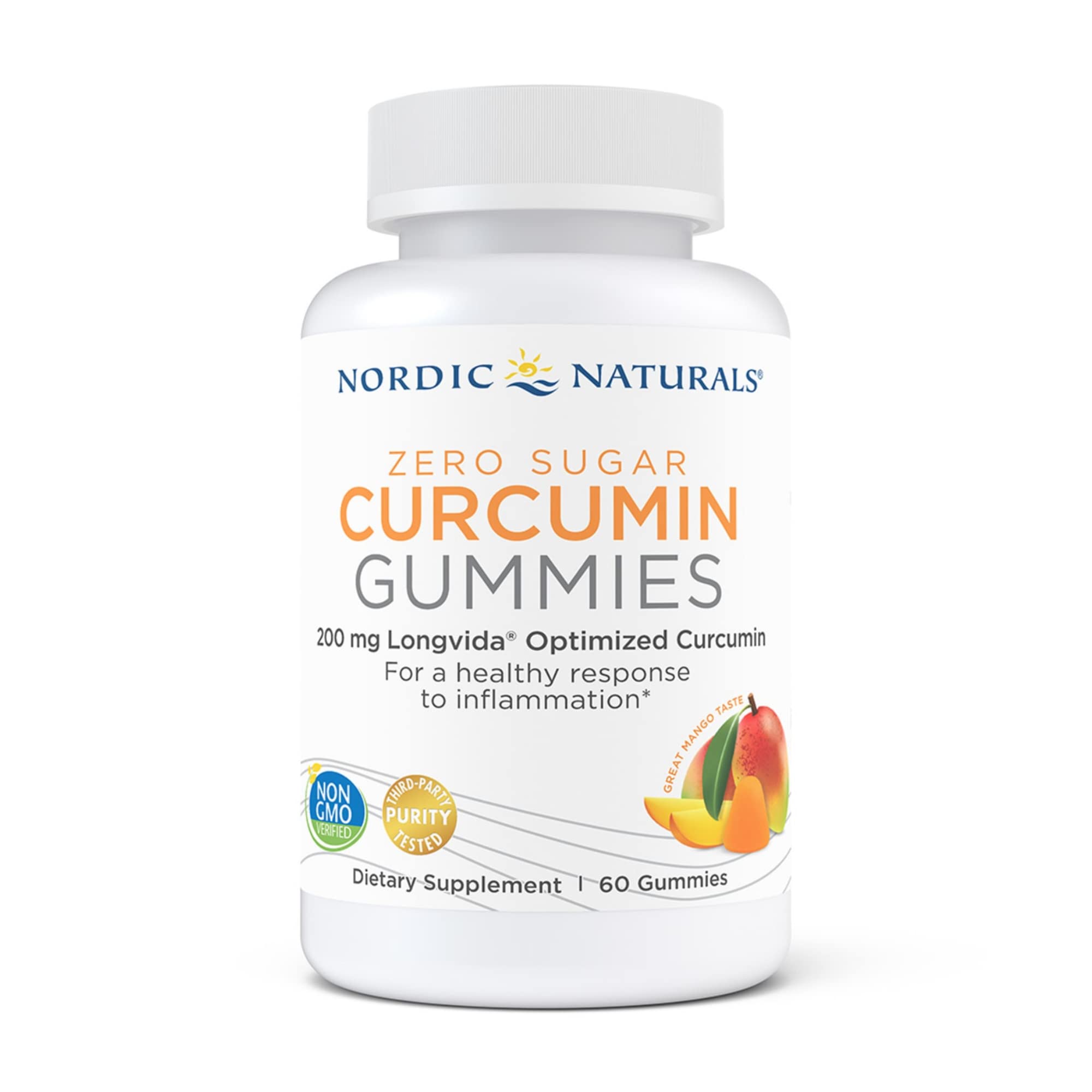 Nordic Naturals Zero Sugar Curcumin Gummies, Mango - 200 mg Optimized Curcumin Extract - 60 Gummies - Great Taste - Antioxidant Support, Healthy Metabolic Balance - Non-GMO, Vegan - 30 Servings
