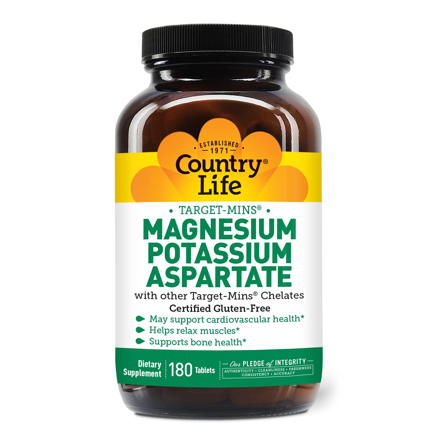 Country Life Target-Mins - Magnesium Potassium Aspartate, for Cardiovascular Health - 180 Tablets
