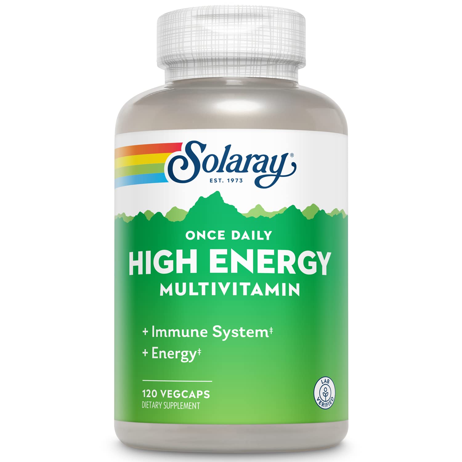 Solaray High Energy Multivitamin | Iron Free, 1/Day, Timed-Release Formula | Whole Food & Herb Base | 120 VegCaps