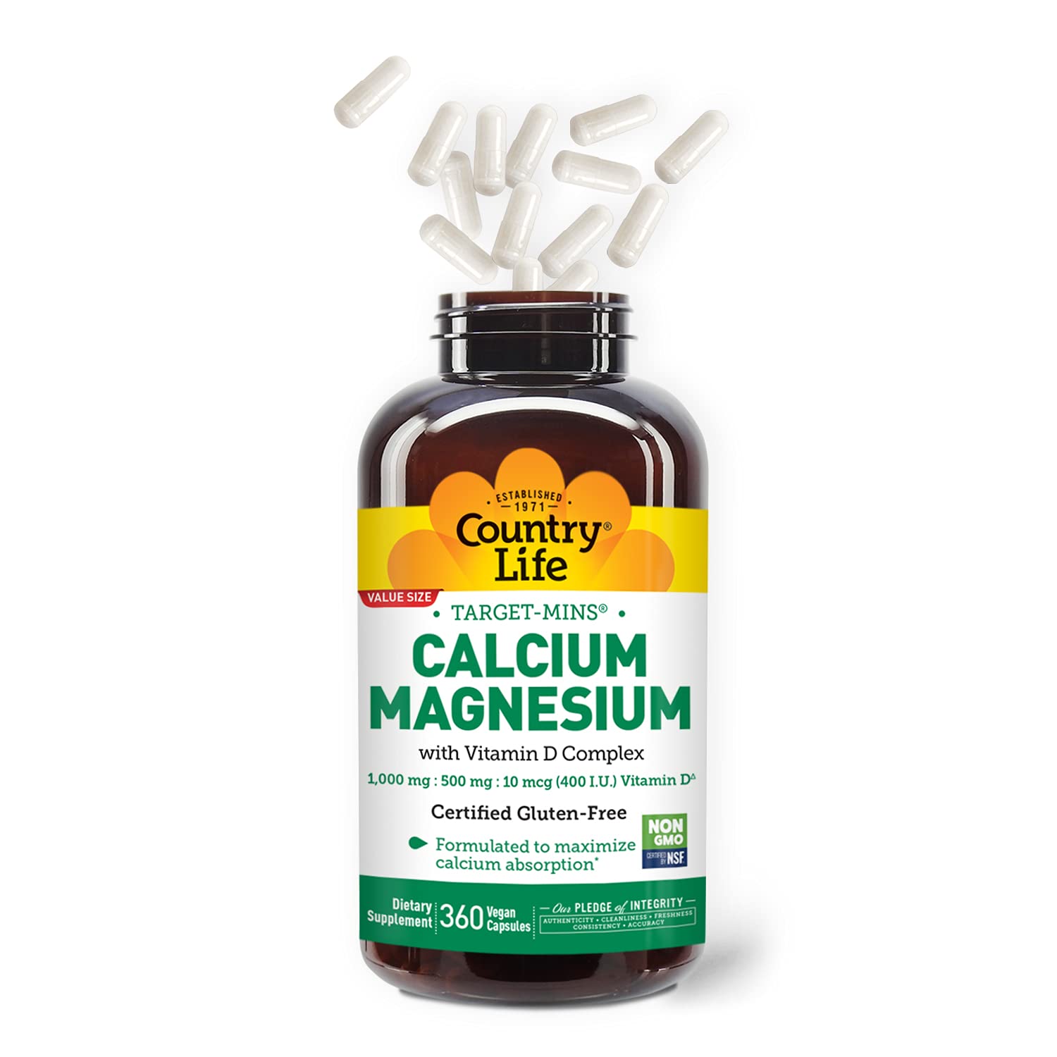 Country Life Target Mins - Calcium Magnesium Caps, 500 mg/200 mg - 360 Vegetarian Capsules