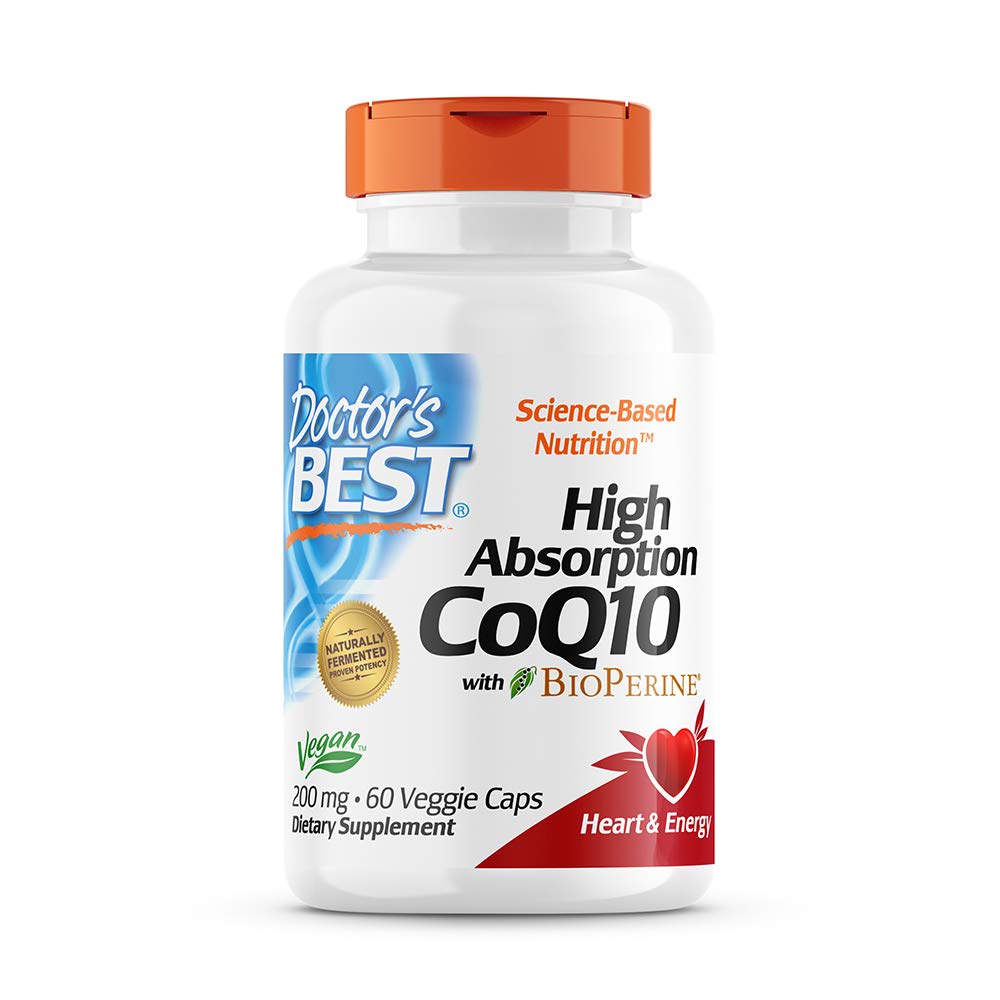 Doctor's Best High Absorption CoQ10 with BioPerine, Gluten Free, Naturally Fermented, Vegan, Heart Health and Energy Production, 200 mg 60 Veggie Caps