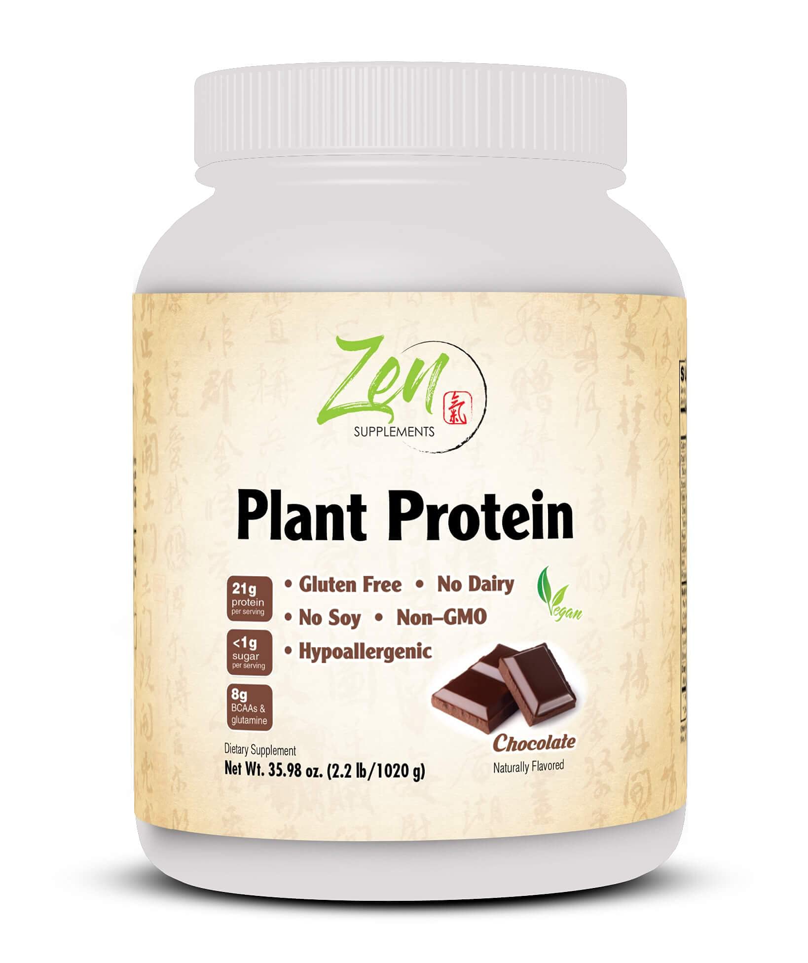 Zen Supplements - Plant Protein-Chocolate 1020G 2.2LB-Powder - 23 Grams of Protein Per Serving -Vegan, Low Net Carbs, Non Dairy, Gluten Free, Lactose Free, No Sugar Added, Soy Free, Kosher, Non-GMO by Zen Supplements