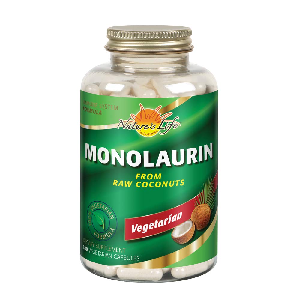 Nature's Life Monolaurin Capsules, 990 mg | Vegetarian | Support for Healthy Immune Function & Digestion | Optimal Wellness Benefits | 180 ct