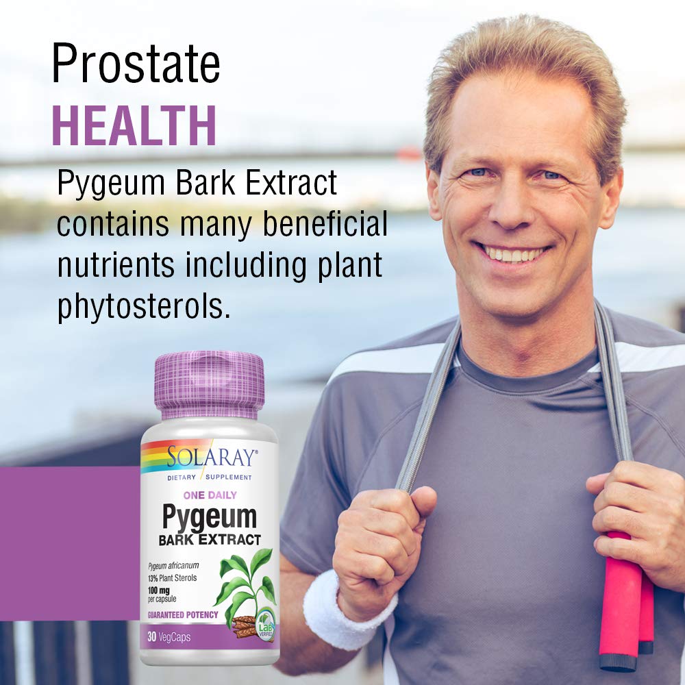 Solaray Pygeum Bark Extract, One Daily 100mg | Healthy Prostate Support | Contain 13 mg Total Plant Sterols | 30 VegCaps