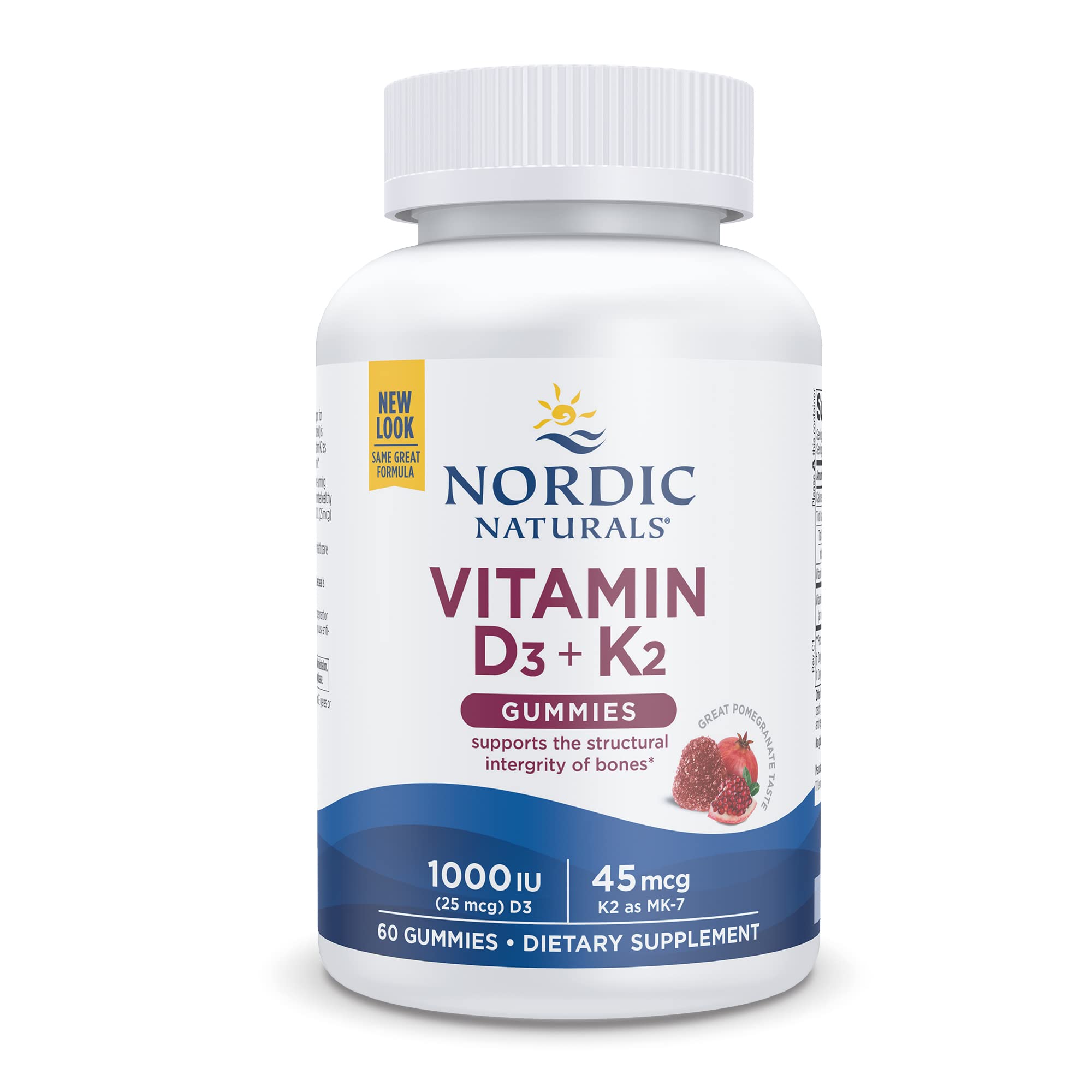 Nordic Naturals Vitamin D3 Plus K2 Gummies - Vitamin D3 from Natural Cholecalciferol for Optimal Calcium Absorption With Vitamin K2, Supports Formation of Healthy Bones, Pomegranate Flavor, 60 Count