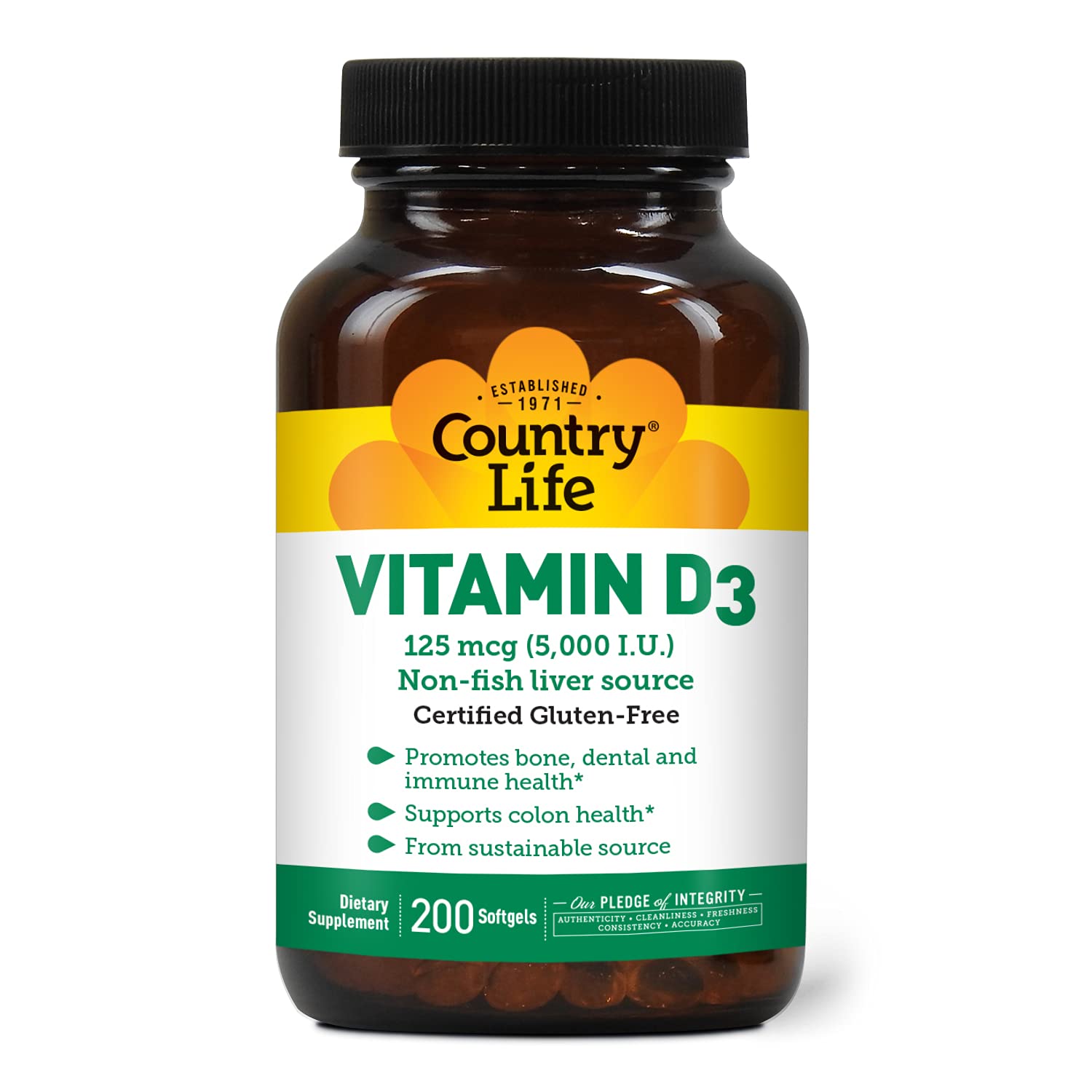 Country Life - Vitamin D3, Non-Fish 5000 IU - 200 Softgels