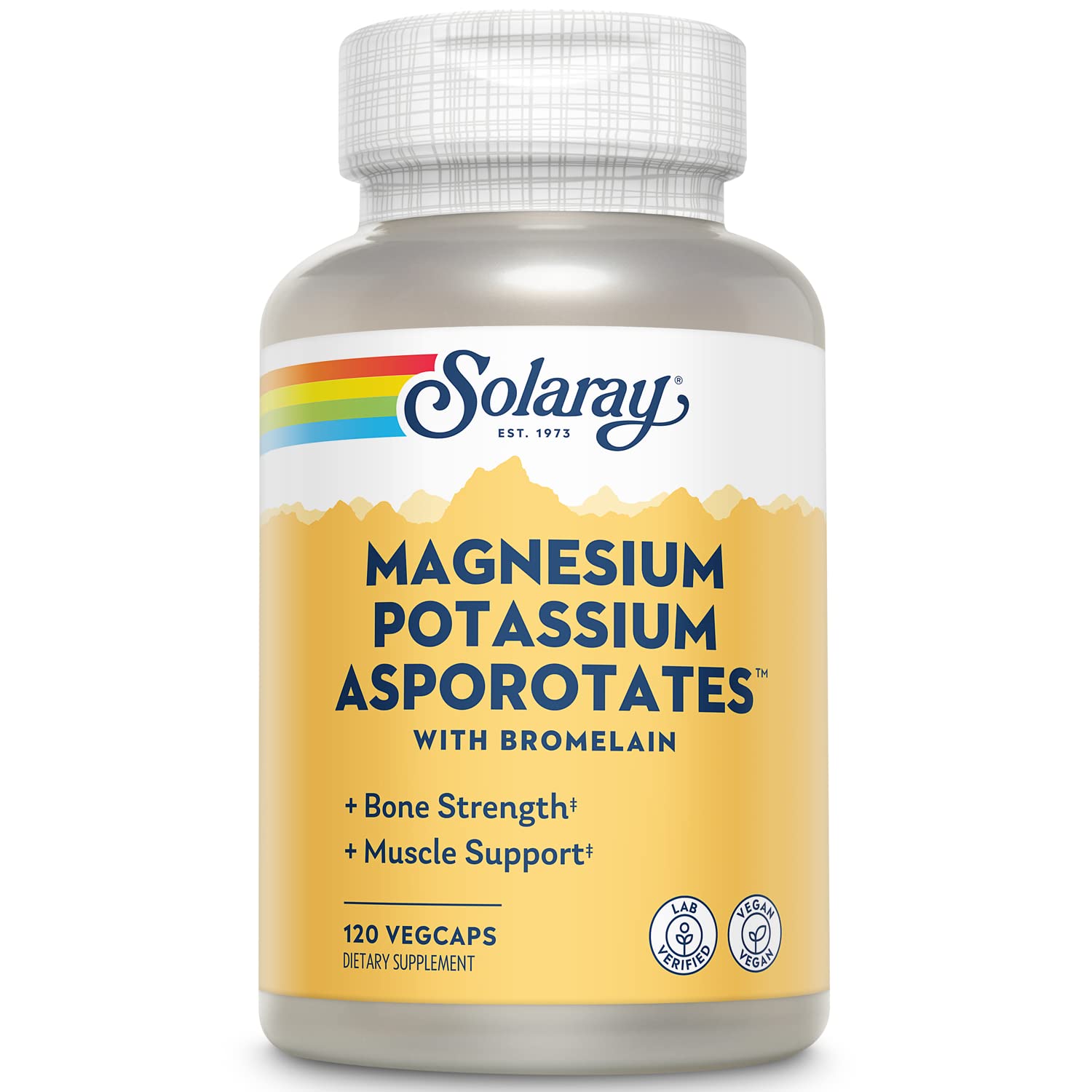 Solaray Magnesium and Potassium Asporotates w/ Bromelain | Healthy Electrolyte, Muscle, Heart & Cellular Support | 60 Servings | 120 VegCaps