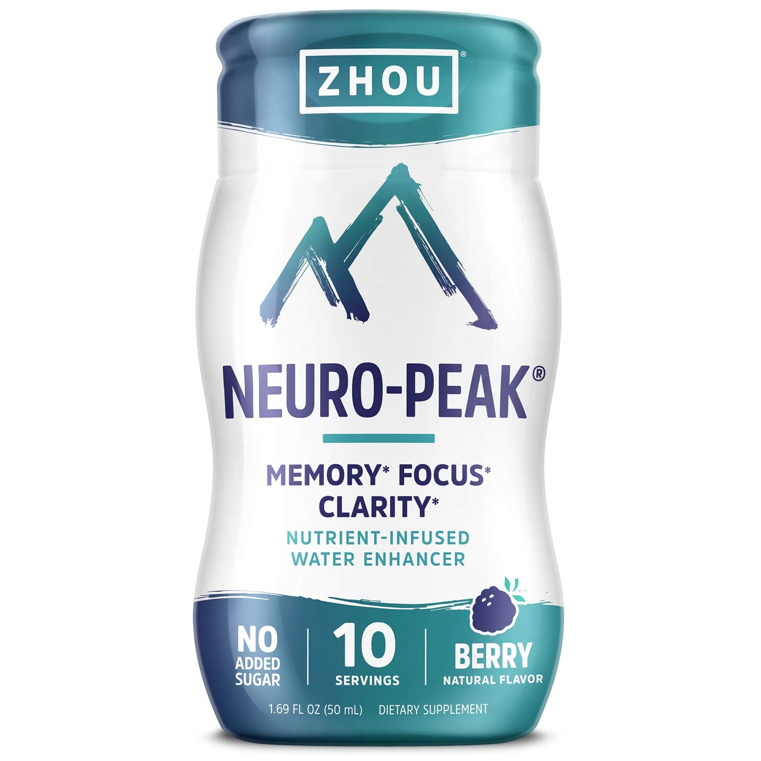 Zhou Neuro-Peak Water Enhancer | Memory, Focus, Clarity | Nutrient Infused | 1.69 fl oz, 10 Servings