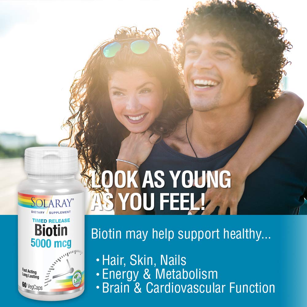 Solaray Biotin Two Stage Time Released Supplement, 5000 mcg, 60 Count