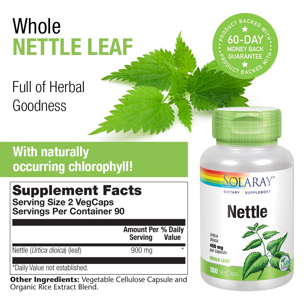 Solaray Nettle Leaf 450mg | Healthy Kidney, Urinary & Prostate Support | Traditional Use for Healthy Allergy Response & Respiratory Wellness | 180 CT