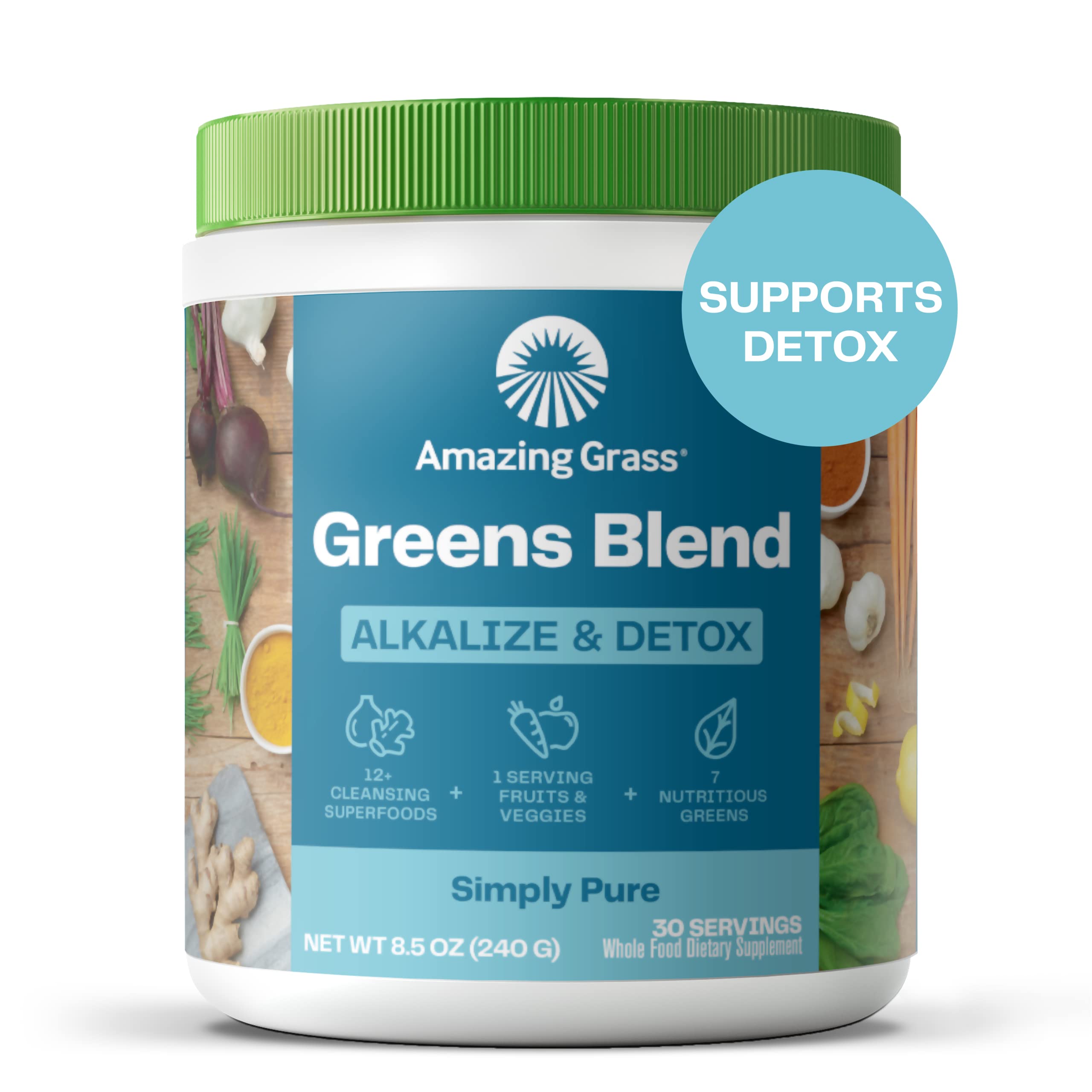 Amazing Grass Green Superfood Alkalize & Detox: Cleanse with Super Greens Powder, Digestive Enzymes & Probiotics, 30 Servings