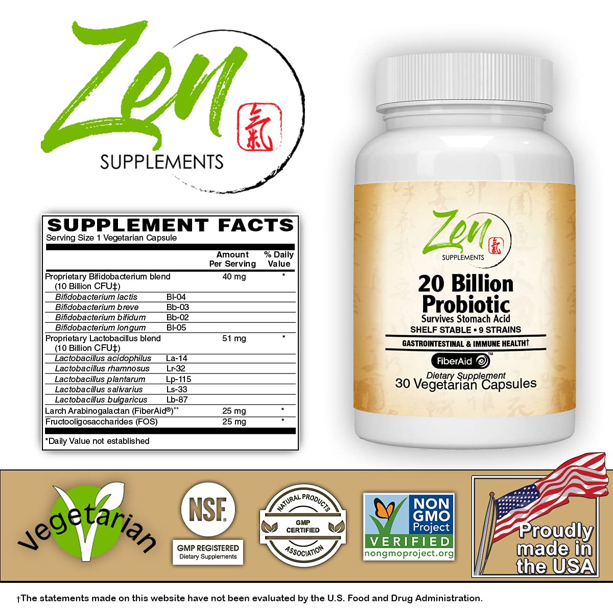 Multi-Probiotic 20 Billion CFU 9 Strain, 30-Vegcaps -Sustained Release Technology, Resist Stomach Acid, Shelf Stable - Support for Healthy Digestion & Intestinal Ecology Favorable Intestinal Flora