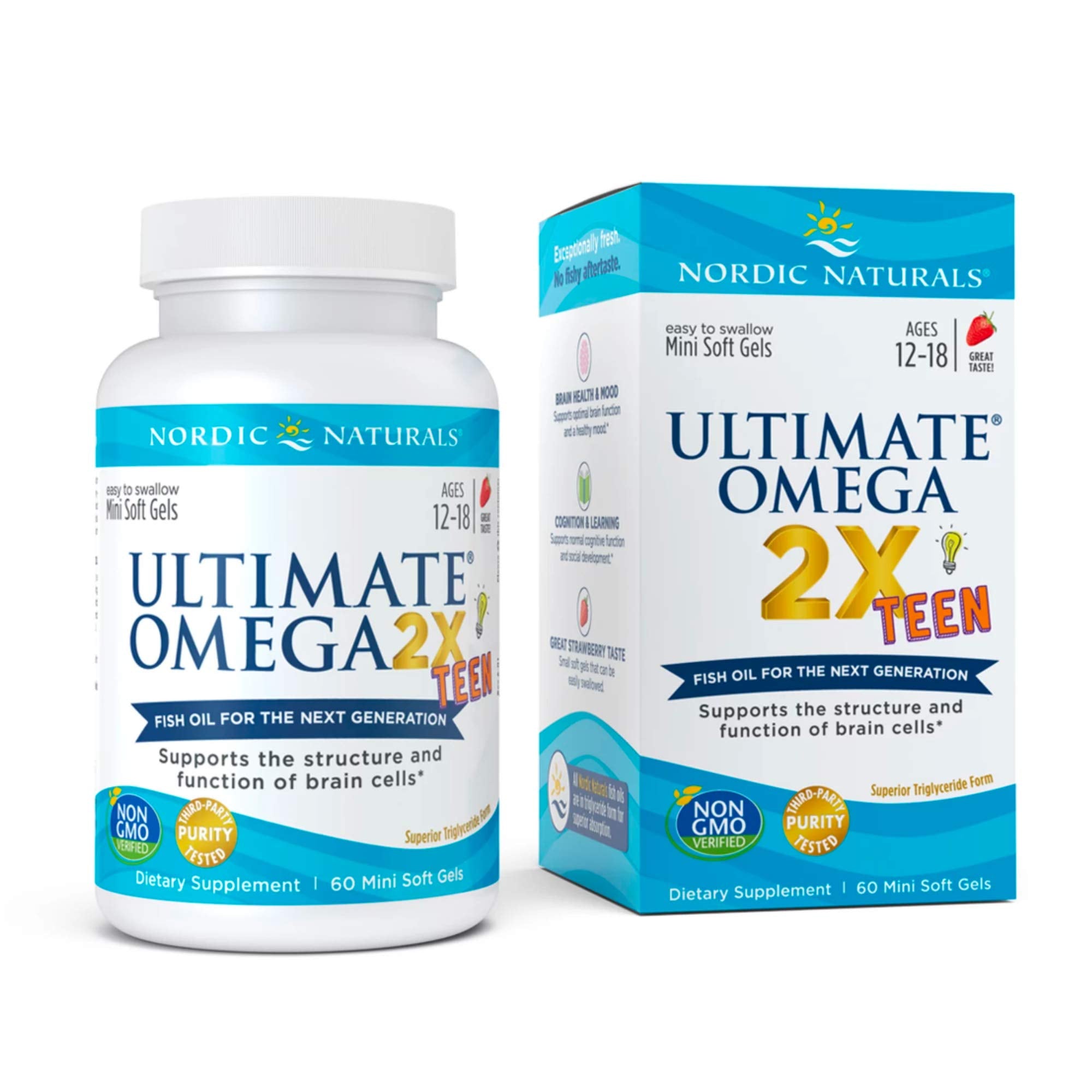 Nordic Naturals Ultimate Omega 2x Teen - Nordic Naturals Omega 3 Formula for Cognitive Development, Learning and Mood in Teenagers, Soft Gels - 60 Count