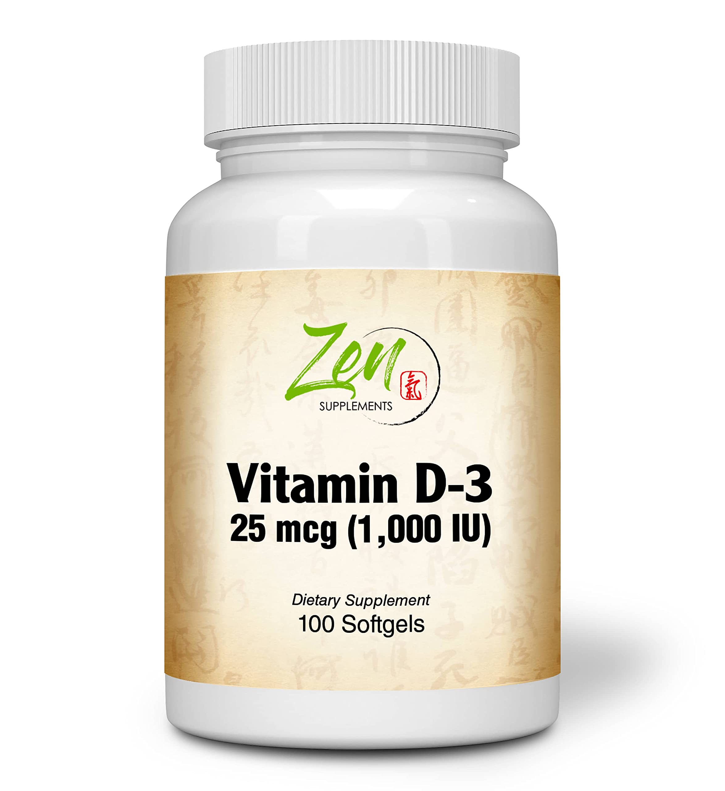 Zen Supplements - Vitamin D-3 1,000 IU 100-Softgel - Supports Healthy Muscle Function, Bone Health & Immune Support