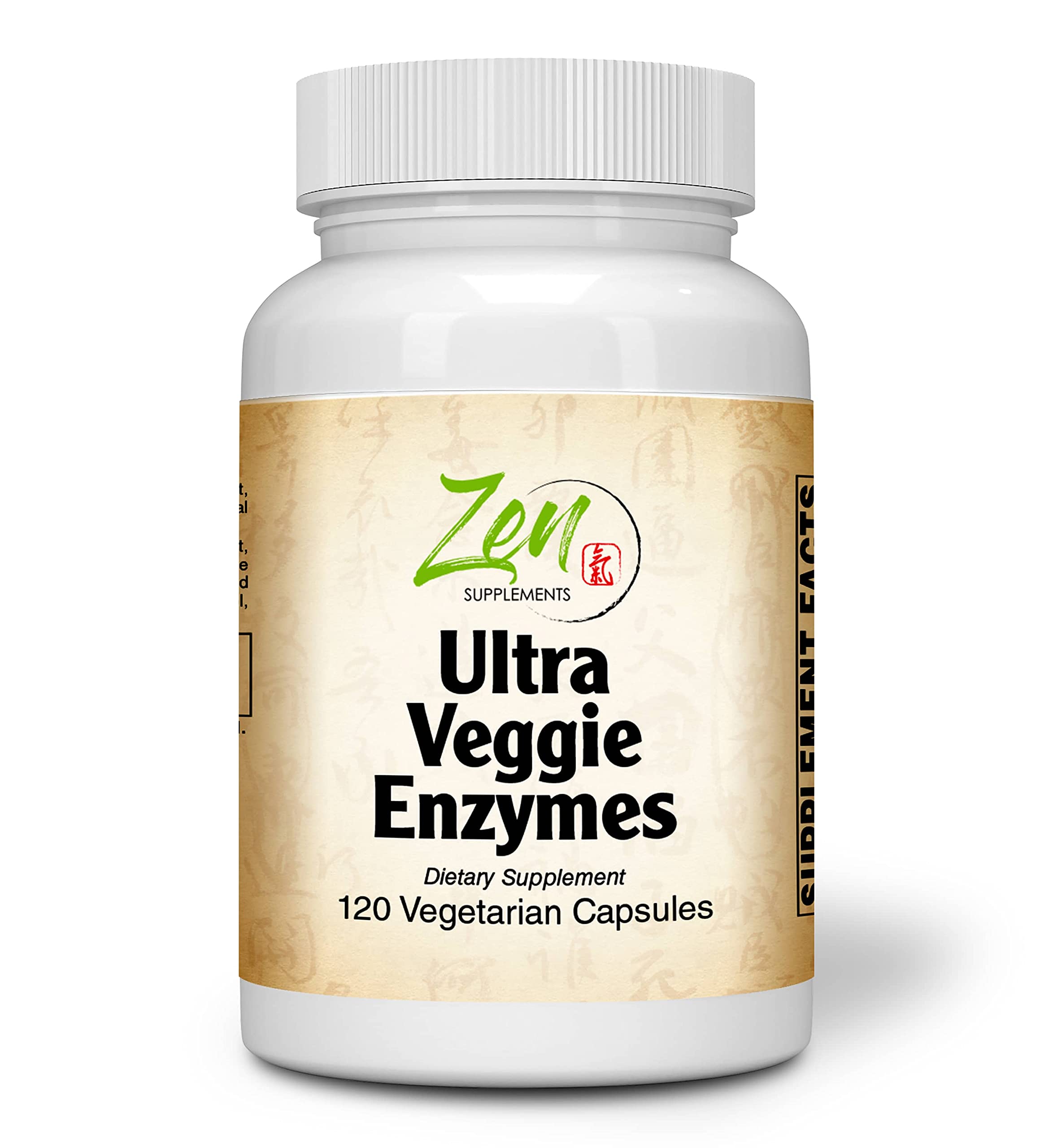 Zen Supplements - Ultra Veggie Enzymes for Vegetarians and Vegans - Promotes Digestion of Vegetables, Beans and Carbohydrates to Help Reduce Occasional Gas and Bloating 120-Vegcaps