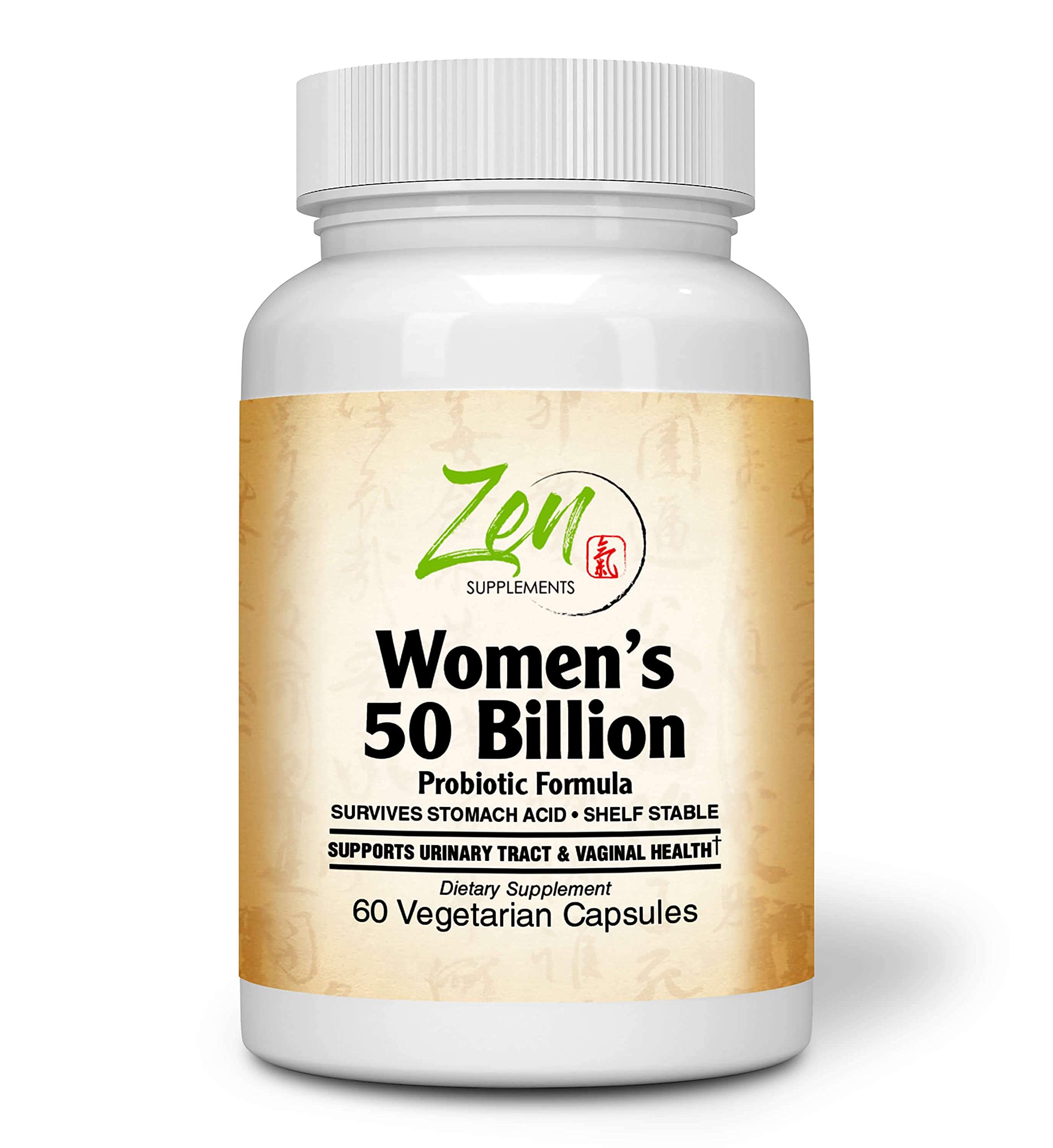 Zen Supplements - Womens 50 Billion CFU Probiotic Formula - Supports Urinary and Vaginal Health with Lactobacilli & Bifado Blended Strains Survives Stomach Acid, Shelf Stable 60-Vegcaps
