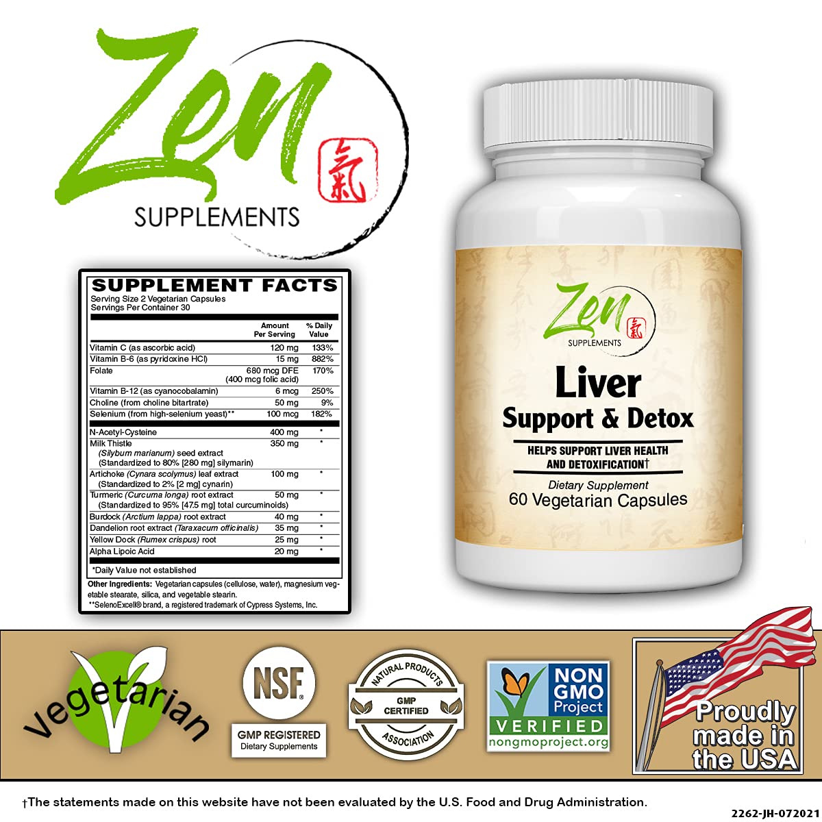 Liver Support & Detox Promotes Optimum Health Including Milk Thistle, Artichoke, Burdock Root, Yellow Dock, Selenium, Turmeric, Vitamin C, B-6, B-12, Choline, N-Acetyl-Cysteine 60-Vegcaps