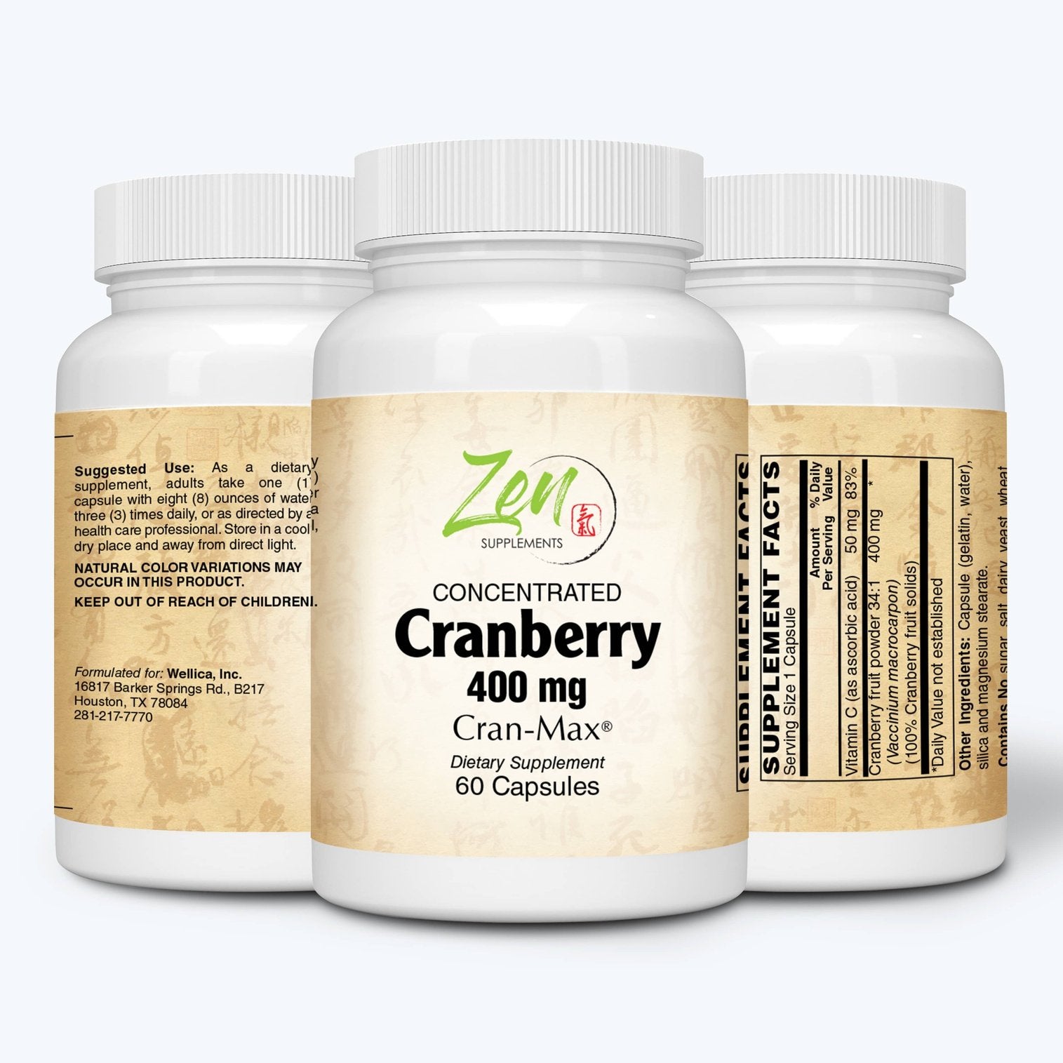 Zen Supplements - Cranberry Concentrate 400 Mg with Cran-MAX®for Kidney Support, Bladder Health & Urinary Tract Health 60-Caps