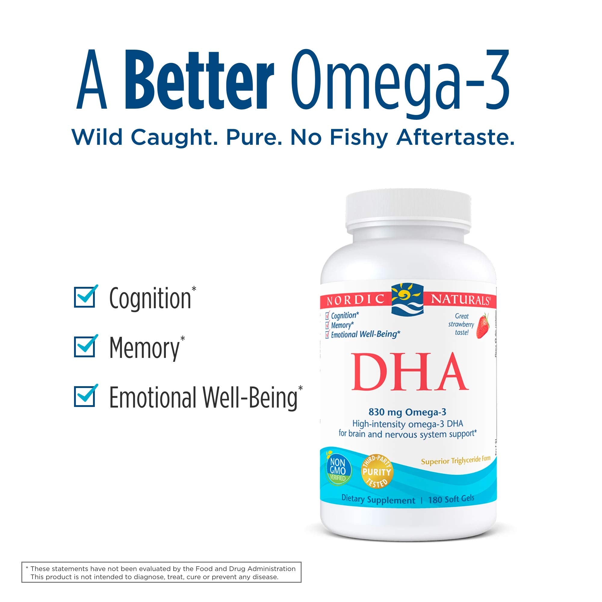 Nordic Naturals DHA Omega-3 - Brain and Nervous System Support Supplement, Strawberry Flavored, 180 Soft Gels