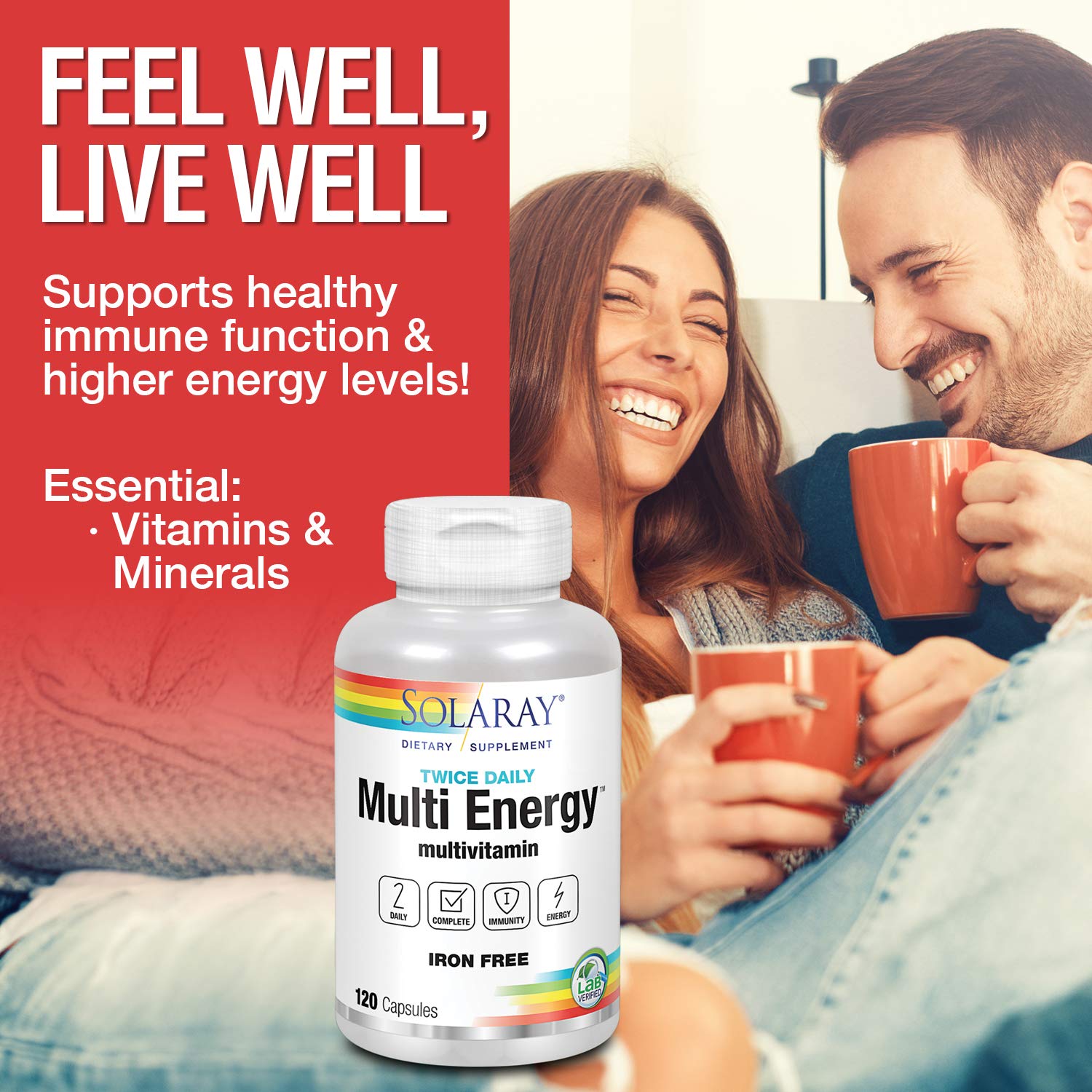 Solaray Twice Daily Multi Energy Multi-Vitamin Iron-Free 120ct Capsule