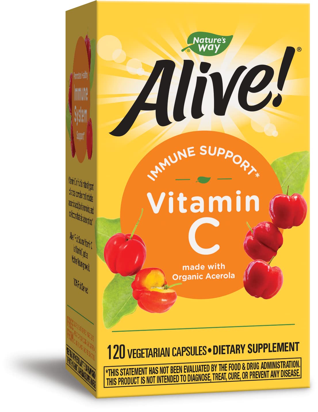 Nature's Way Alive!  Vitamin C Supplement, Made with Organic Fruit, 120 Vegetarian Capsules (Packaging May Vary)