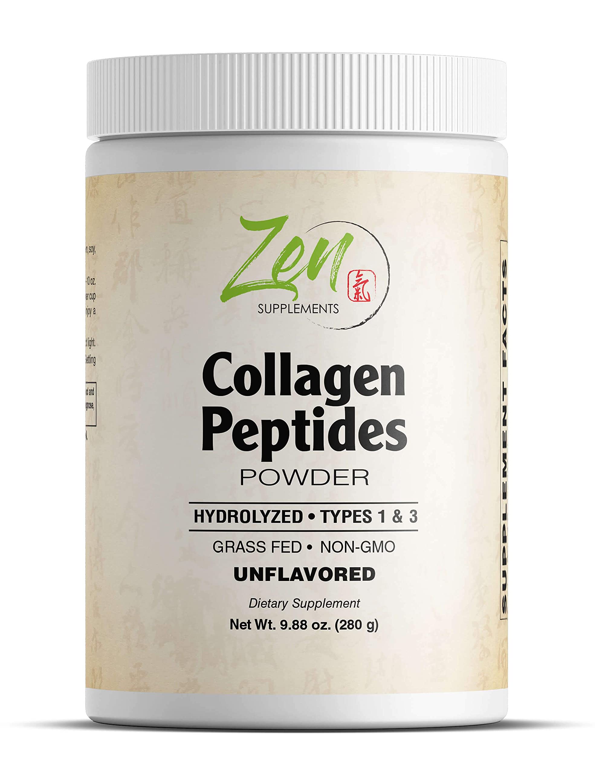 Zen Supplements - Collagen Peptides (Hydrolyzed Types 1 & 3) for Anti-Aging, Hair, Skin, Nails and Joints 280g-Powder