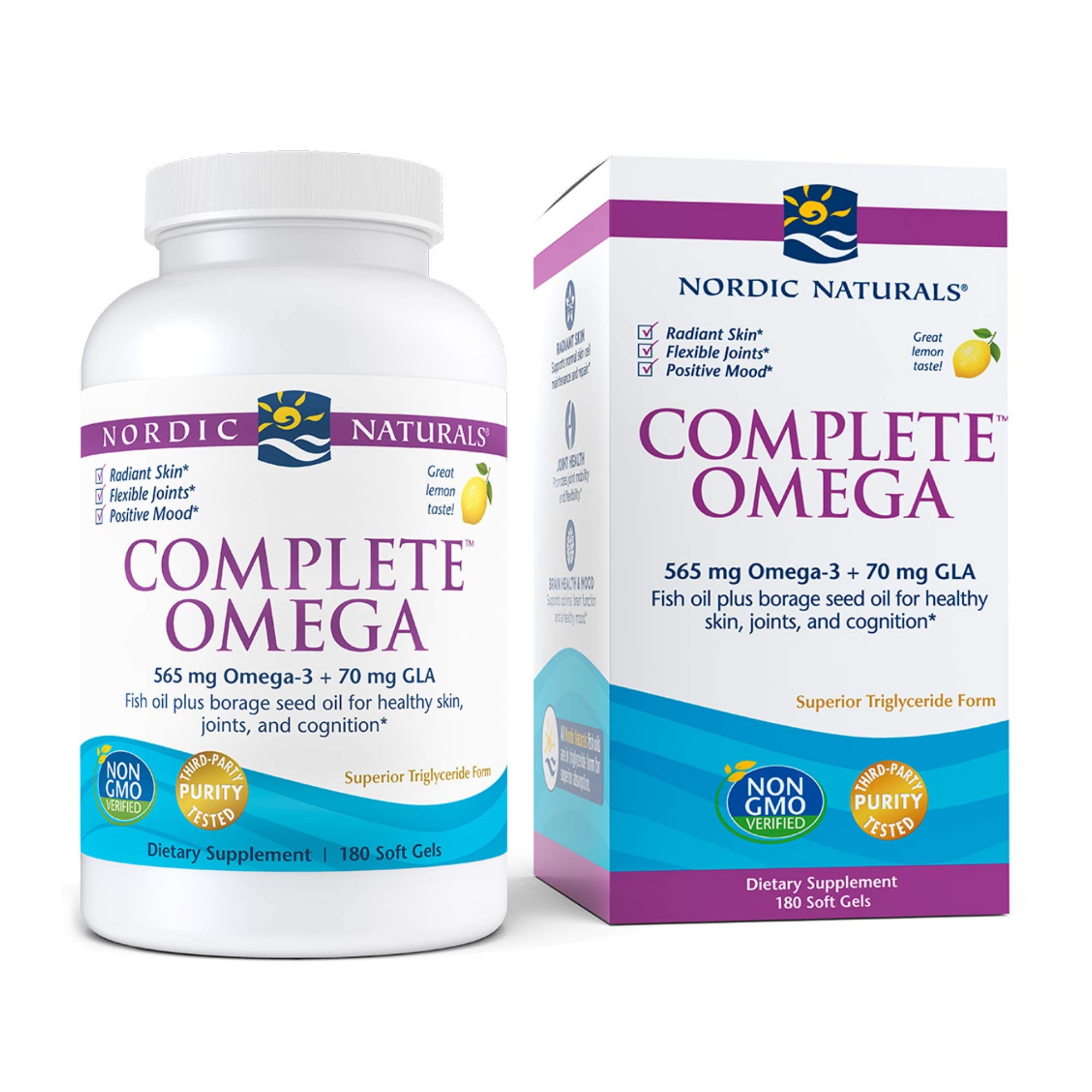 Nordic Naturals Complete Omega - Omegas 3-6-9 From Fish Oil and Borage Oil, Supports Heart, Brain, Joint, and Skin Health*, Burpless, Lemon Flavor, 180 Count
