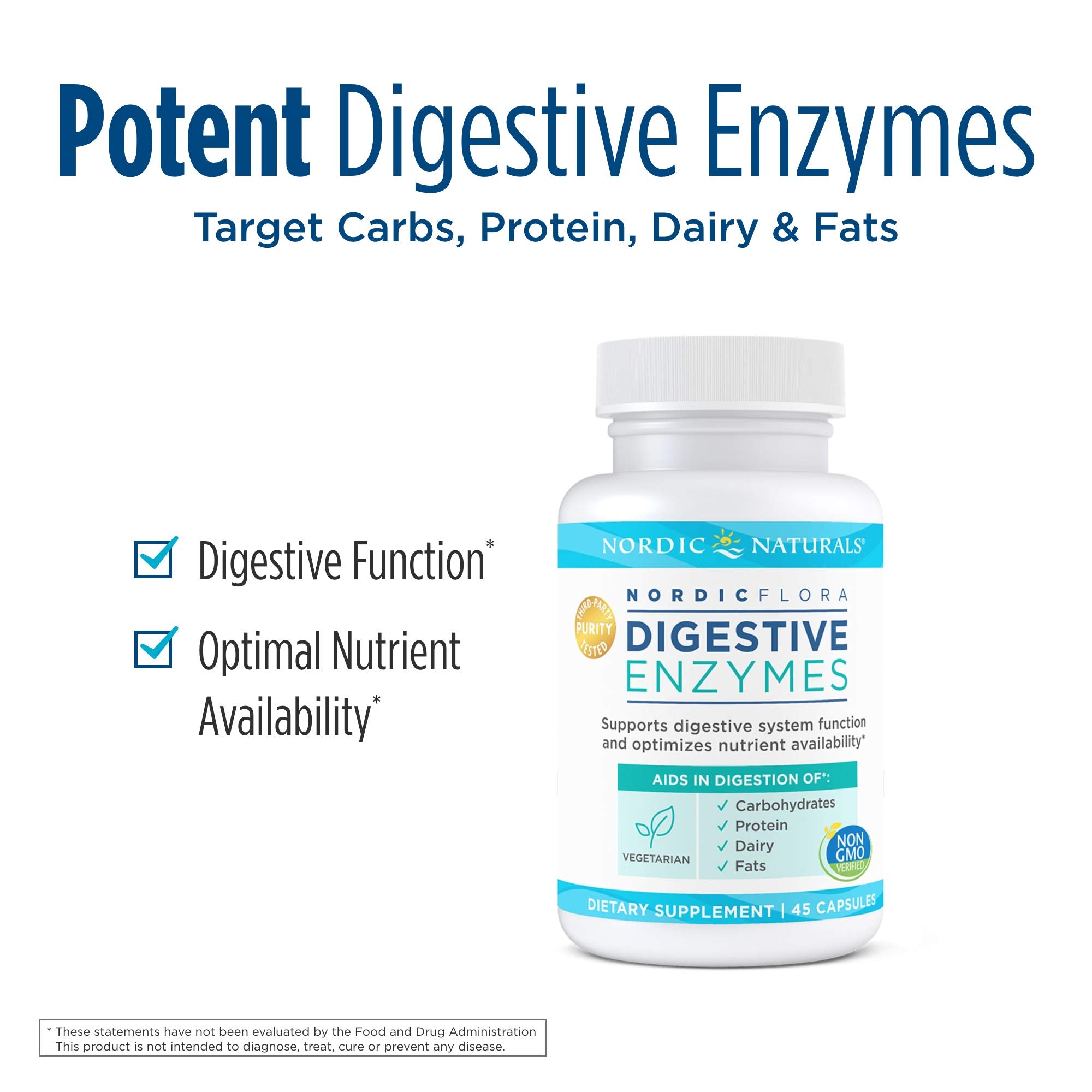 Nordic Naturals Nordic Flora Digestive Enzymes - 45 Capsules - Digestive Function, Optimizes Nutrient Availability - Non-GMO - 45 Servings