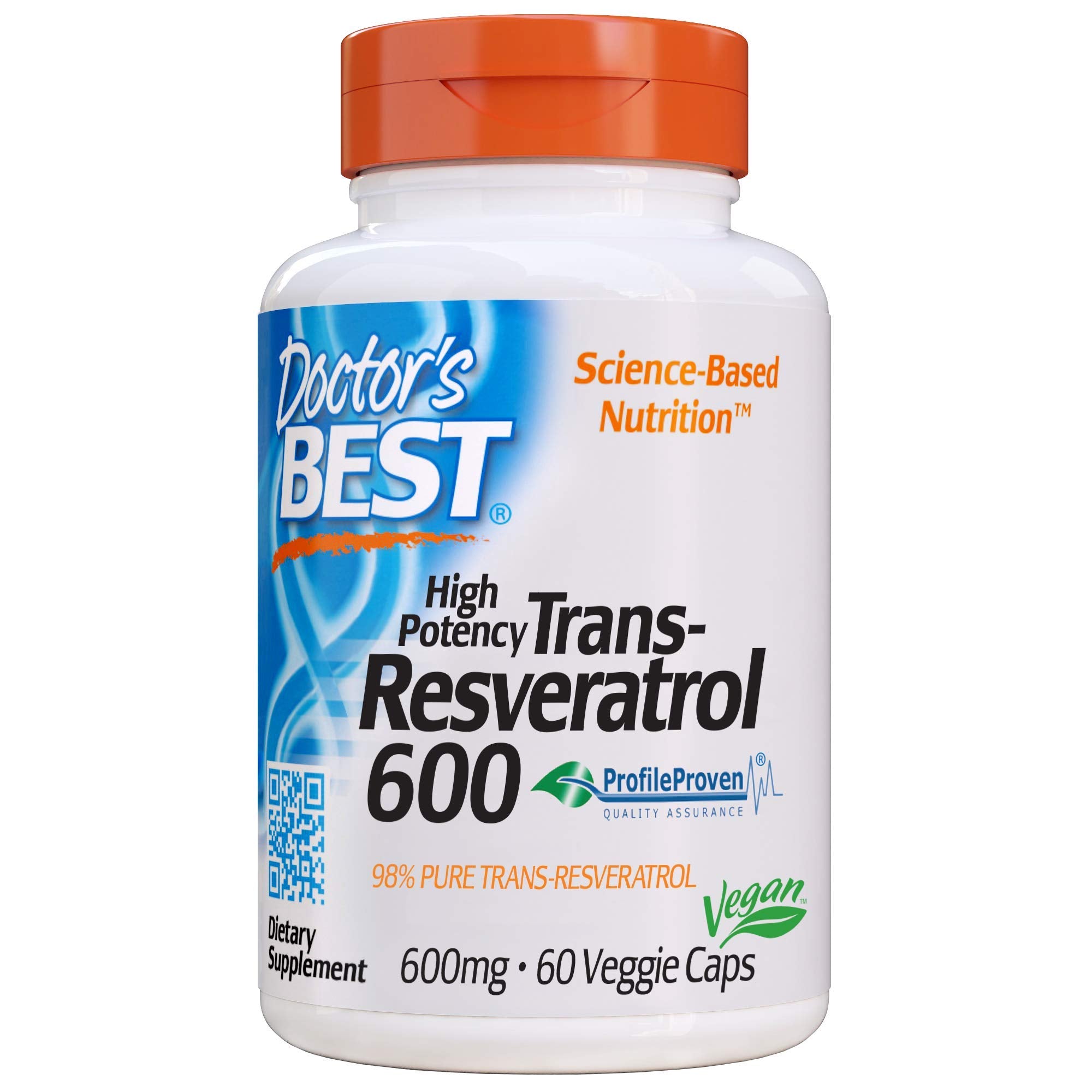 Doctor's Best Trans-Resveratrol 600, Non-GMO, Vegan, Gluten Free, Soy Free, 600 mg, 60 Veggie Caps (DRB-00416)