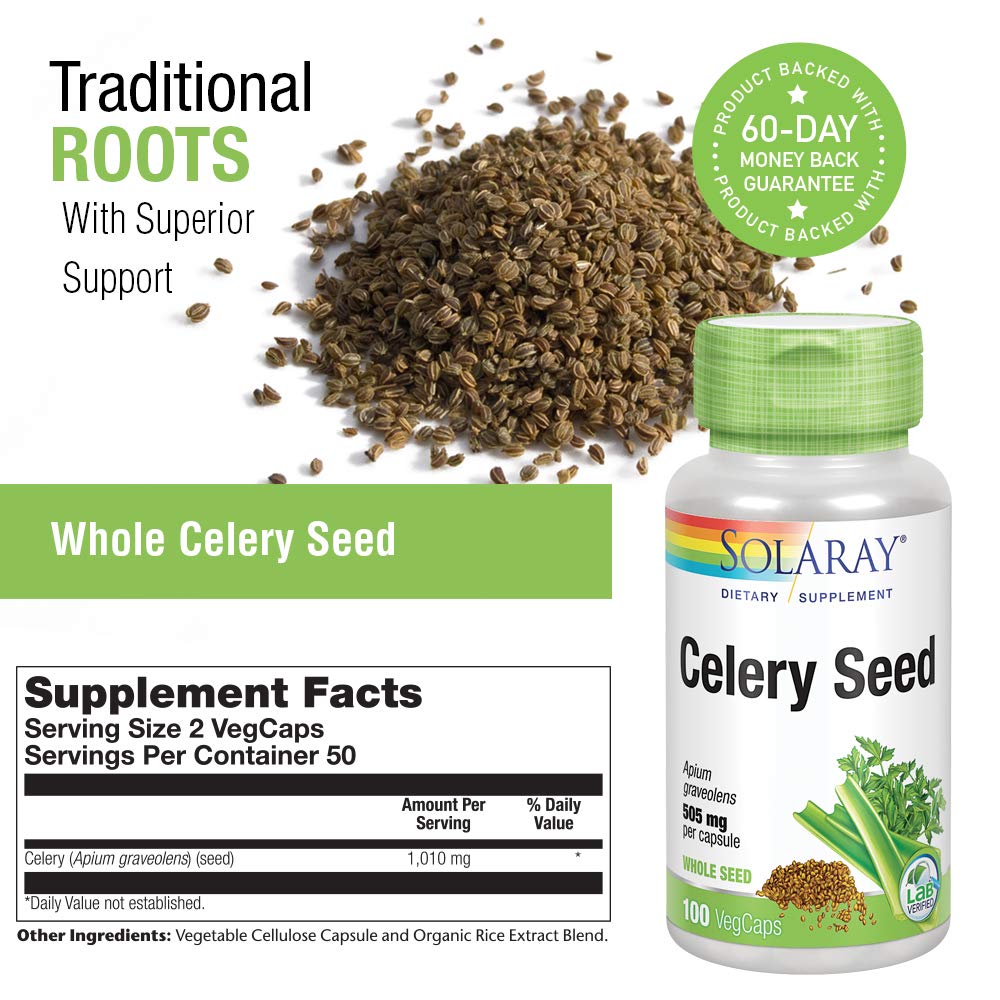 Solaray Celery Seed 505mg | Healthy Cardiovascular, Liver, Water Balance & Joint Support | Whole Seed w/Phytochemicals & Flavonoids | Non-GMO | 100ct