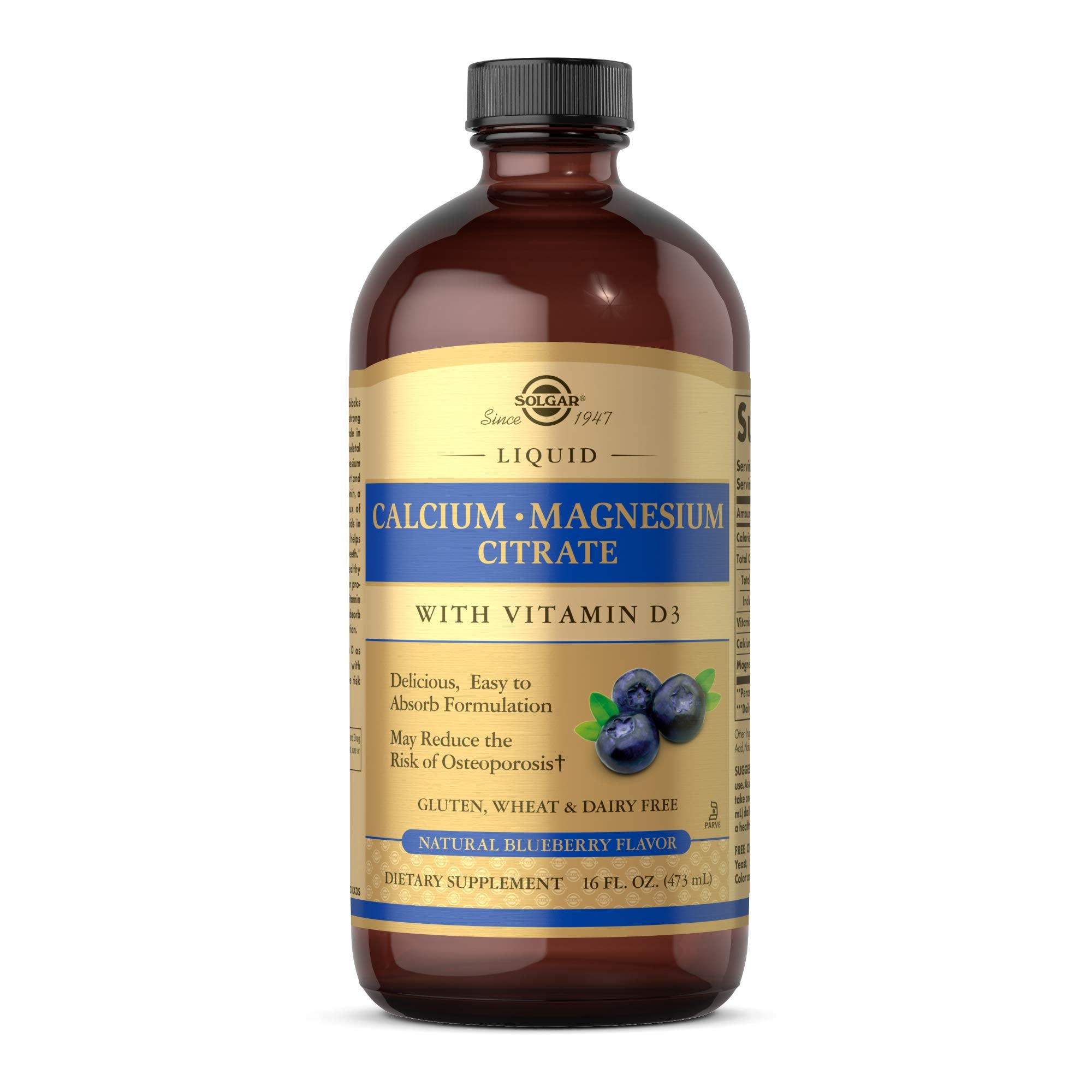 Liquid Calcium Magnesium Citrate with Vitamin D3 - Natural Blueberry Flavor 16 oz SG