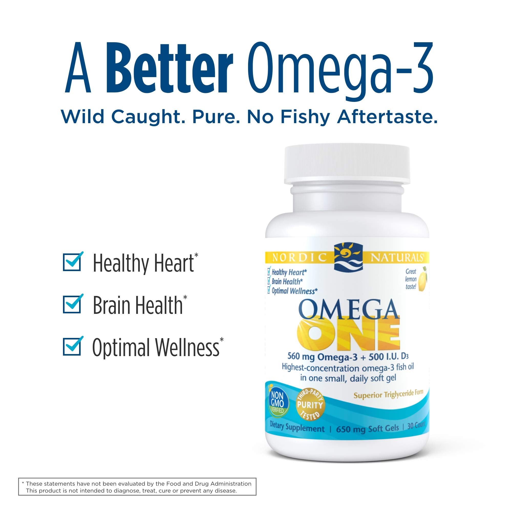 Nordic Naturals Omega ONE, Lemon Flavor - 560 mg Omega-3 + 500 IU Vitamin D3-30 Count - High-Potency Fish Oil in ONE Easy to Take Soft Gel - Brain, Eye & Heart Health - Non-GMO - 30 Servings