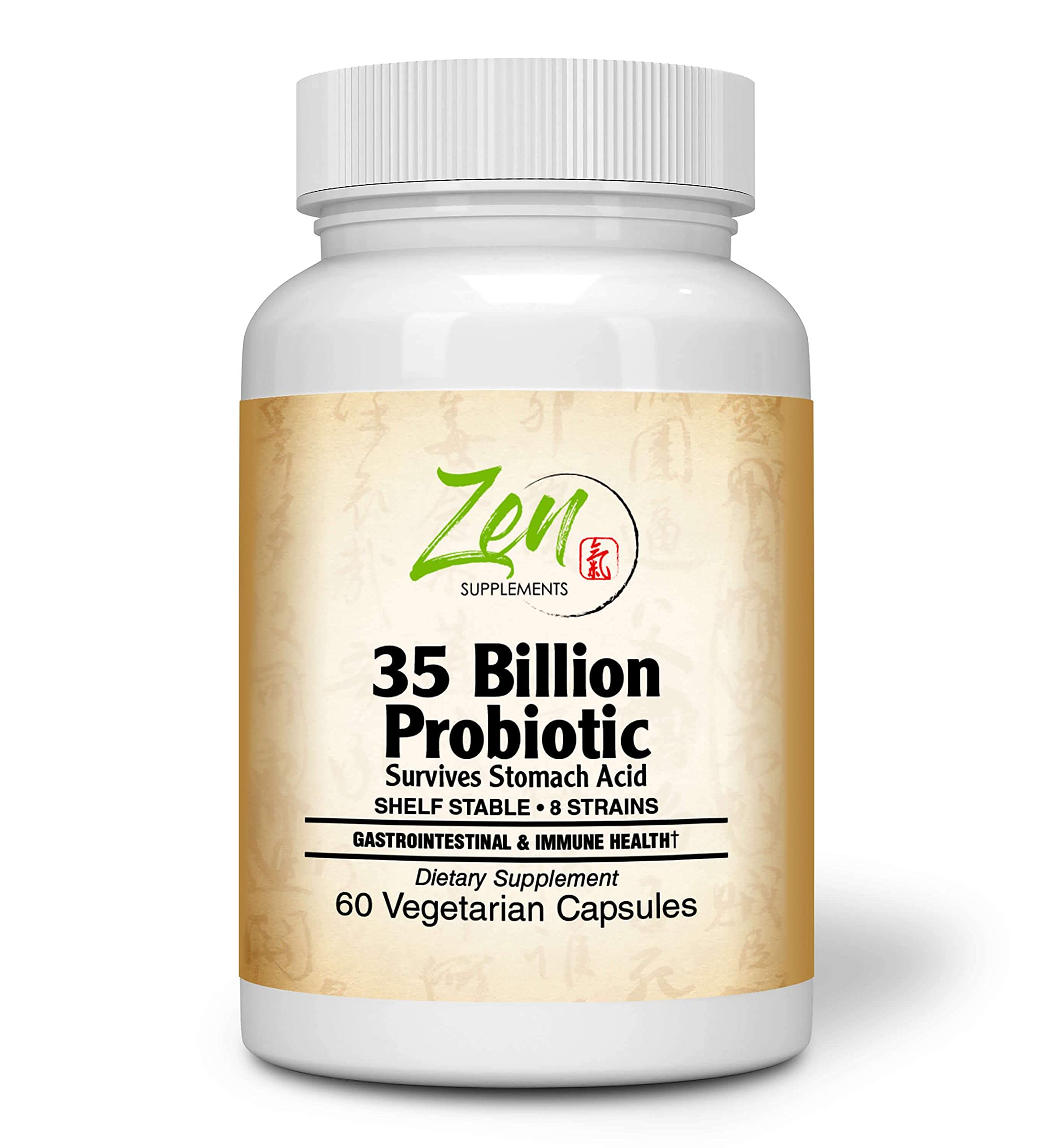 Zen Supplements - 35 Billion Probiotic CFU with 8 Strains - Sustained Release Probiotic - Shelf Stable - 60-Vegcaps