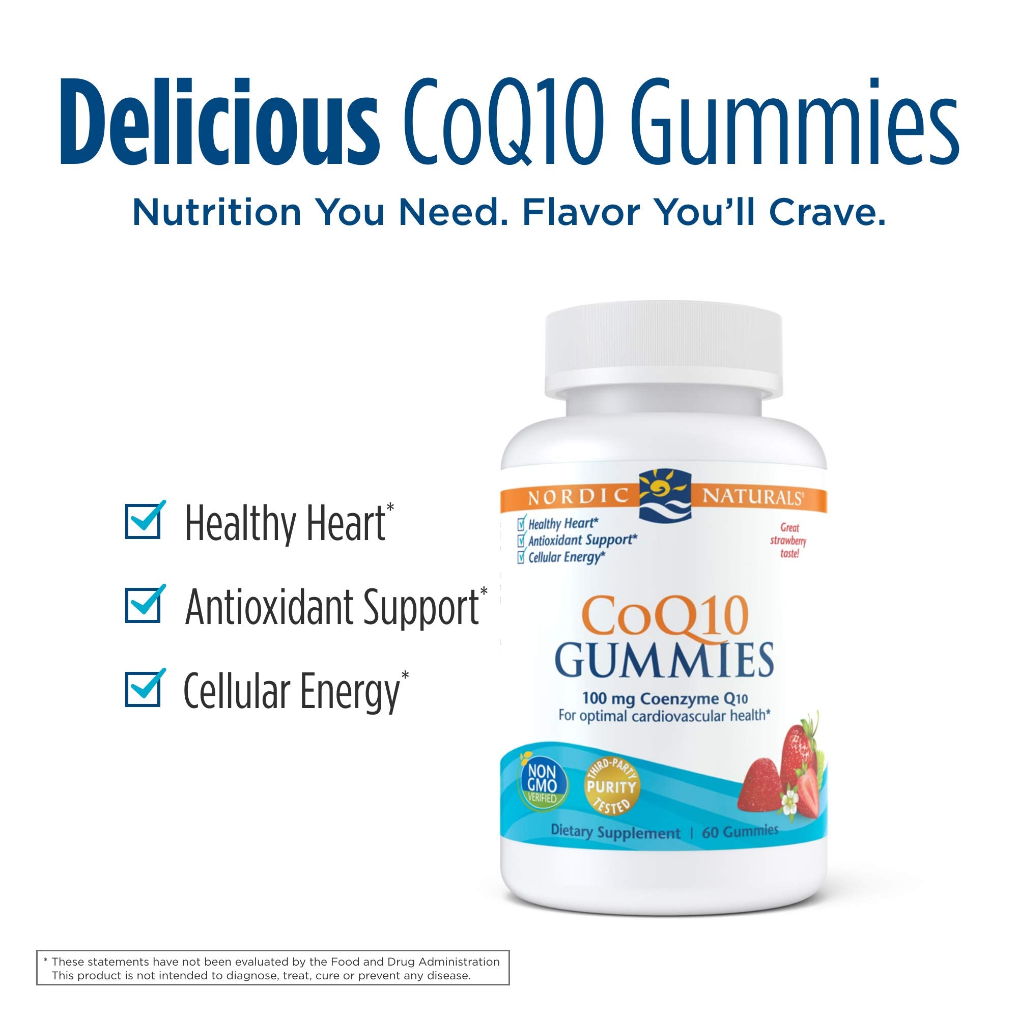 Nordic Naturals CoQ10 Strawberry Gummies - A Powerful Antioxidant, Gives Cellular Energy By Aiding ATP Production and Helps Support Heart Health, Chewable, 60 Count