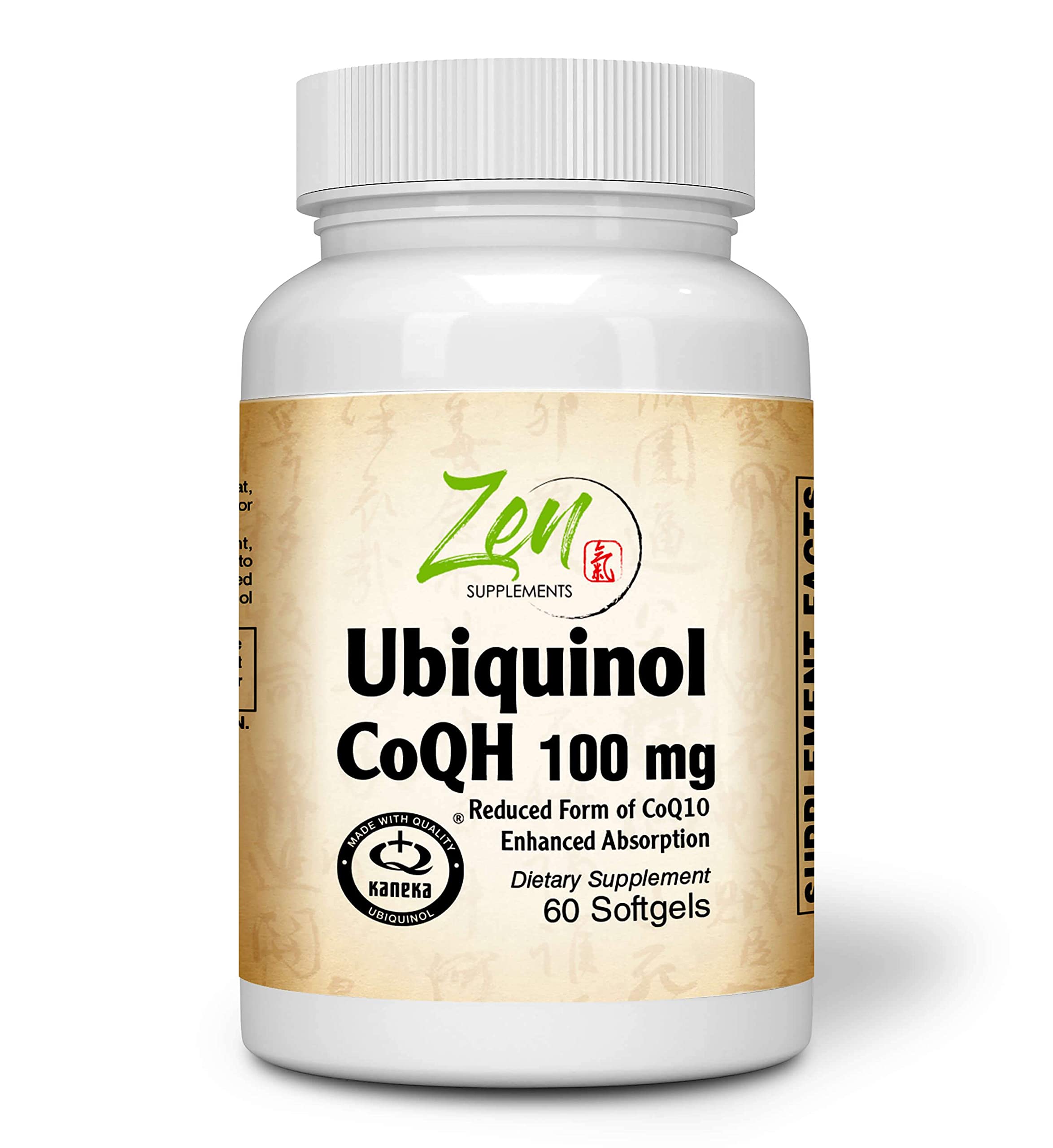 Zen Supplements - Ubiquinol CoQH 100Mg Supports Heart Health Including Cholesterol & Blood Pressure, Neurological Function & Cellular Energy 60-Softgel